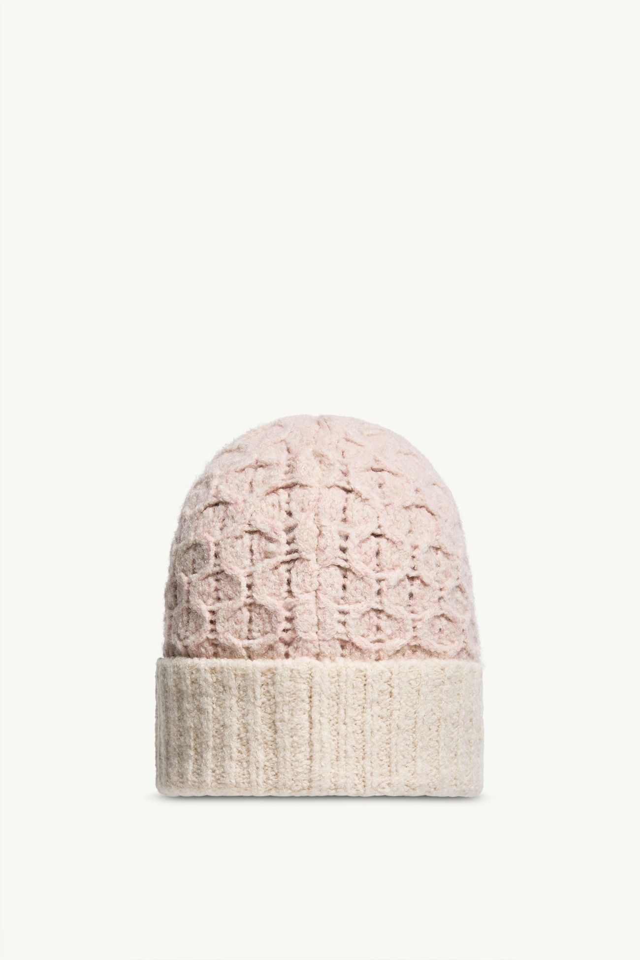 Mouliné Cable Wool Blend Beanie Women White & Pink Moncler 3