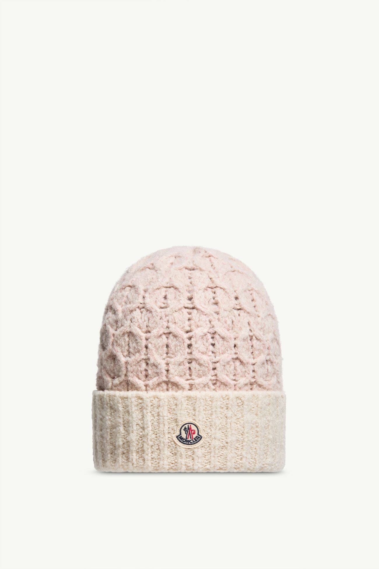 Berretto in misto lana mouliné con lavorazione a treccia Donna Bianco & Rosa Moncler 0