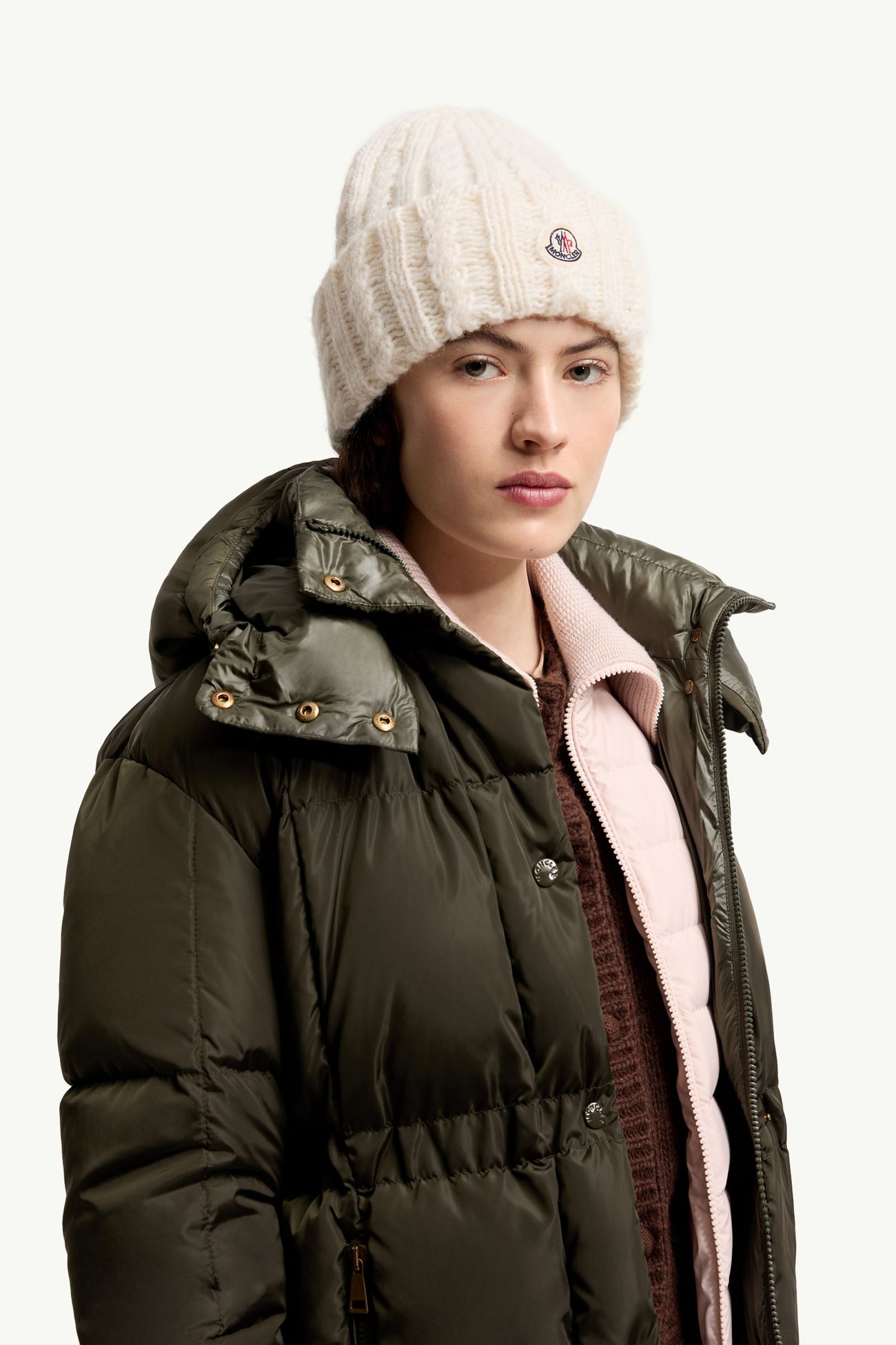 Mütze aus Wollmischung mit Zopfmusterstrick Damen Weiß Moncler 1
