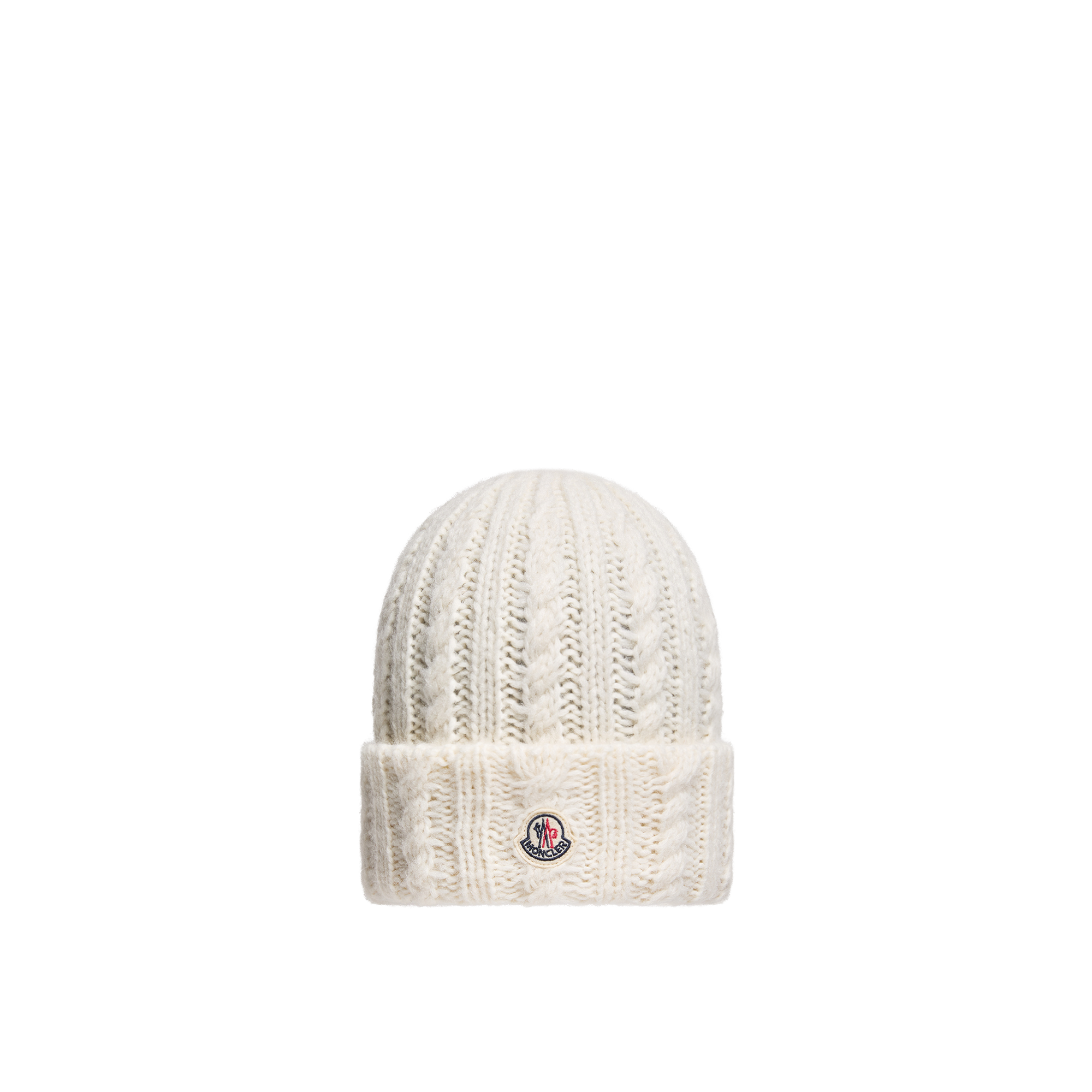 Moncler Cable Knit Wool Blend Beanie, Women, White, Size: One Size