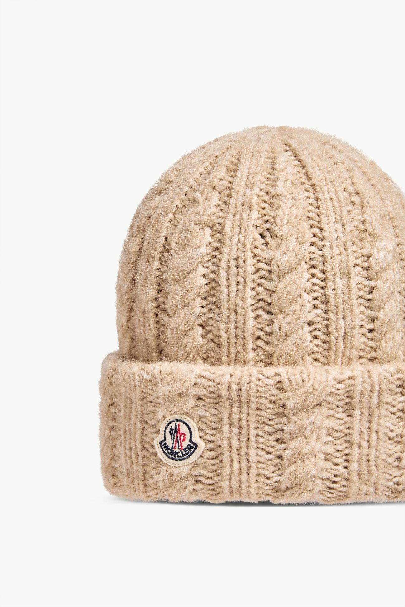 Cable Knit Wool Blend Beanie Women Light Beige Moncler 2
