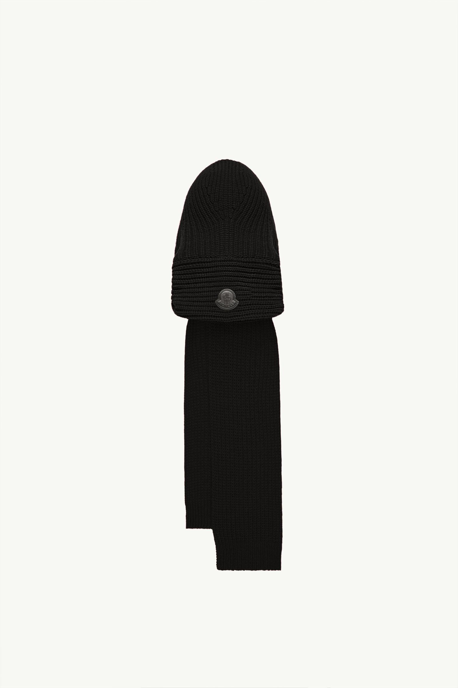 モンクレール　マフラー シャギー Black Wool & Cashmere Blend Hooded Scarf - Hats & Beanies for