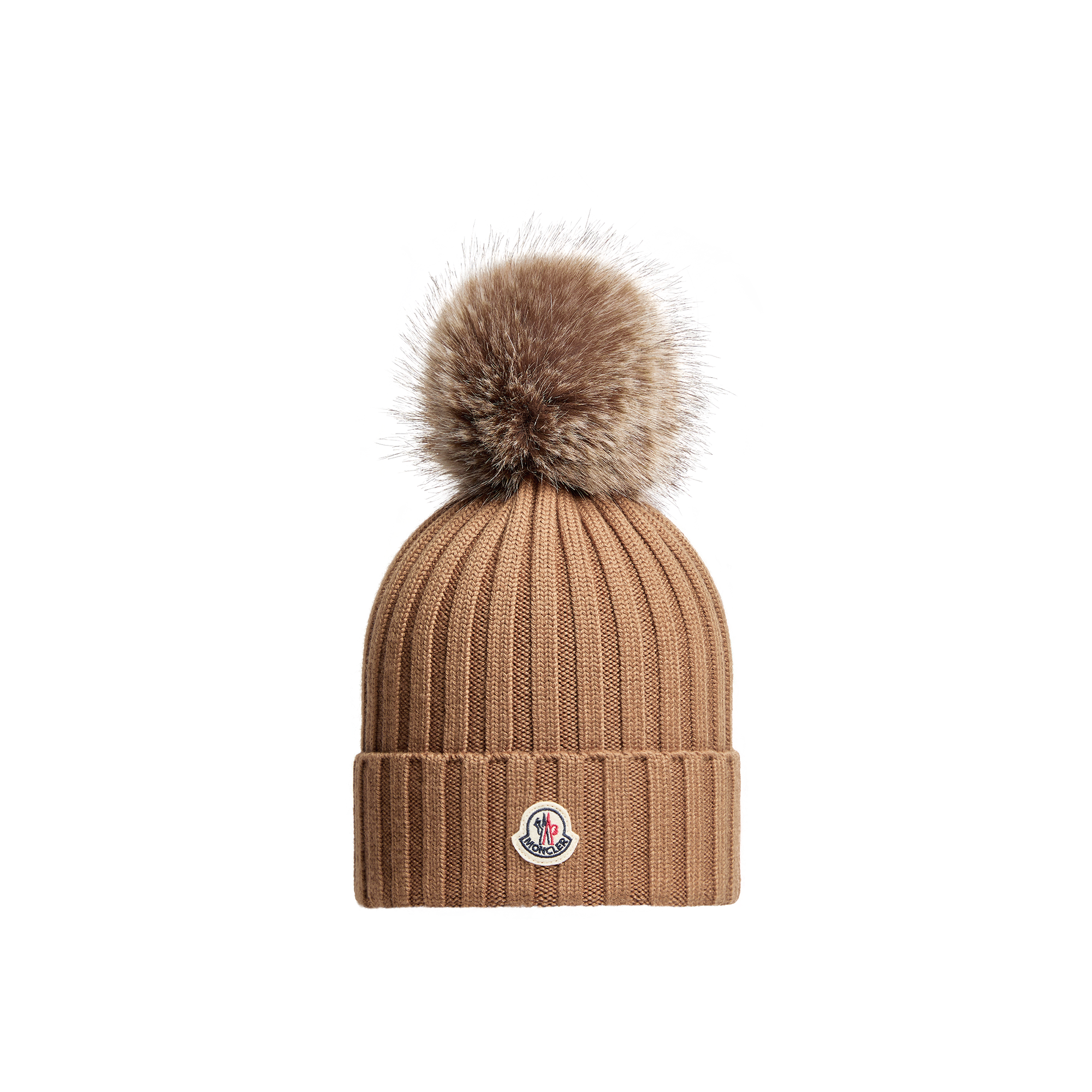 Moncler   Wool Beanie With Pom Pom for Women in Beige, Size: One Size
