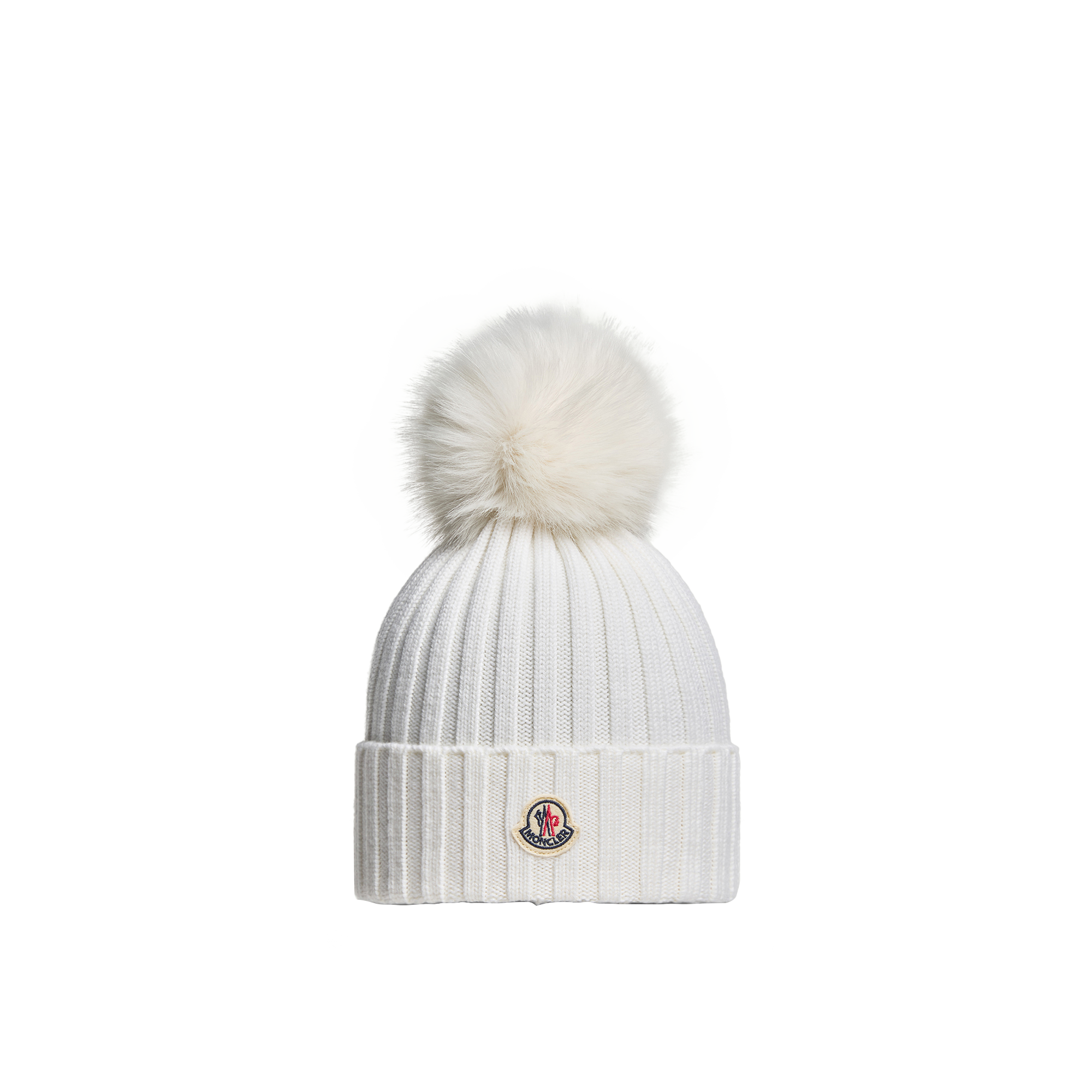 Moncler   Wool Beanie With Pom Pom for Women in White, Size: One Size