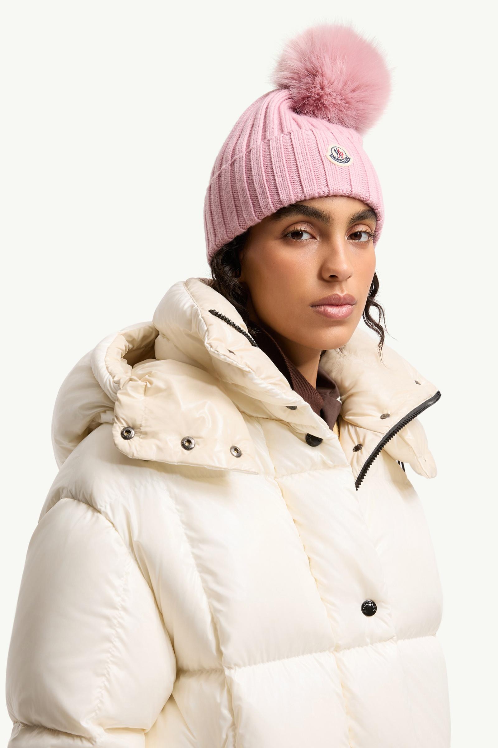 Pink Wool Beanie with Pom Pom - Hats & Beanies for Women | Moncler US