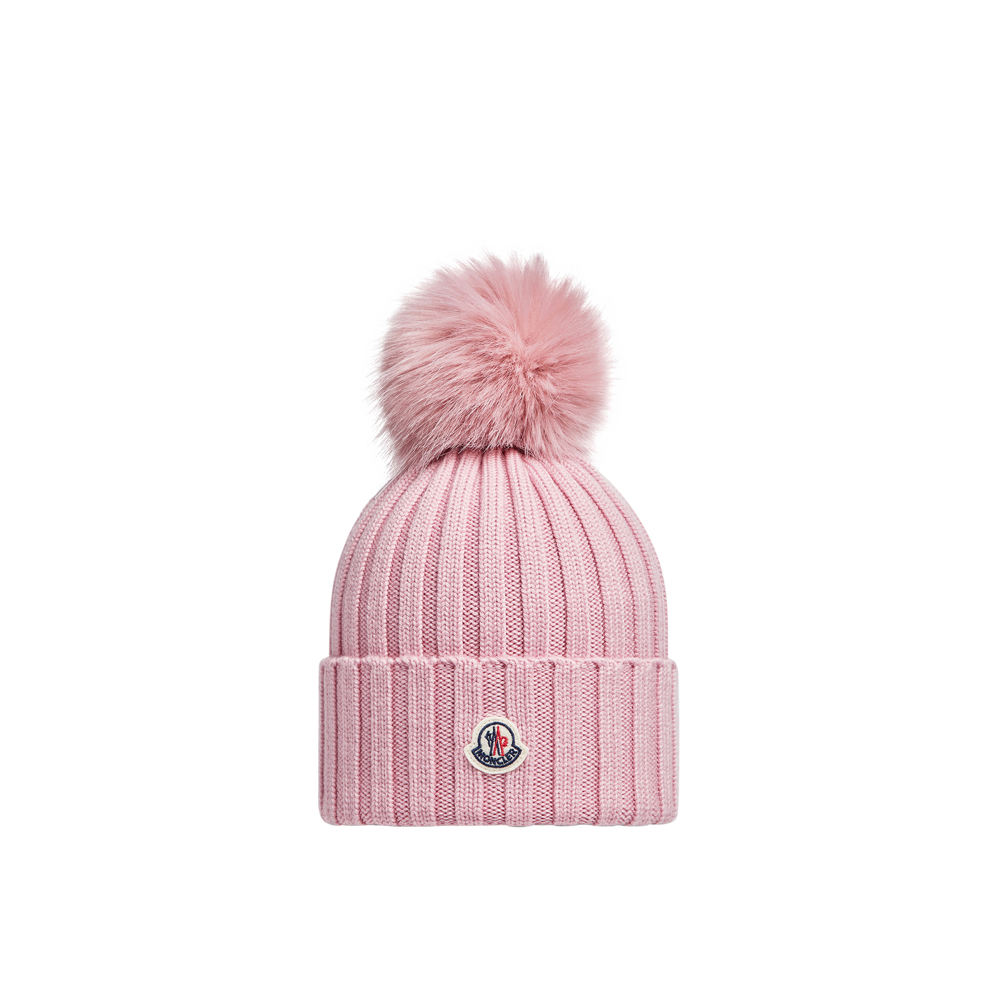 Moncler   Wool Beanie With Pom Pom for Women in Pink, Size: One Size