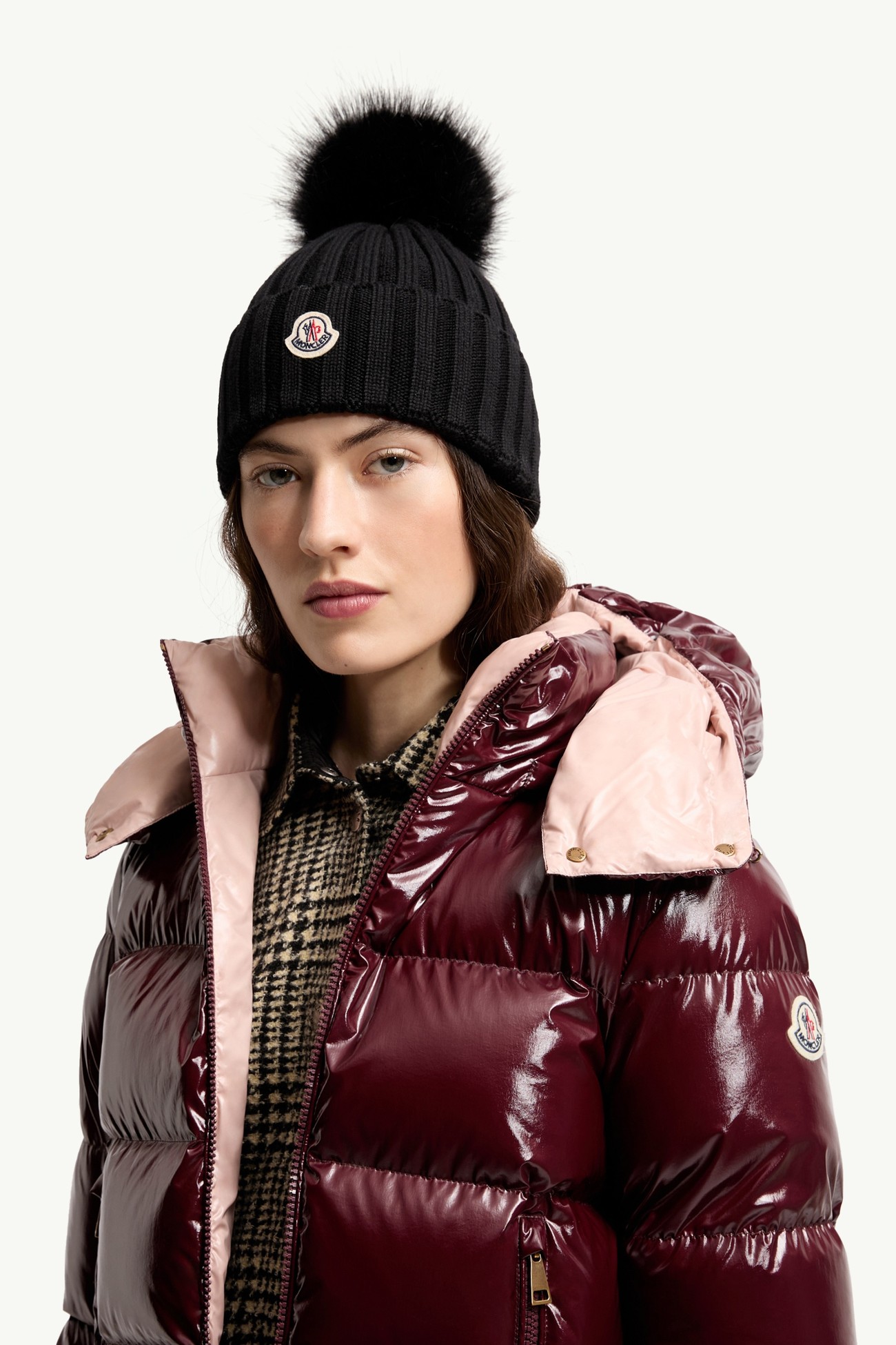 Wool Beanie with Pom Pom Women Black Moncler 1