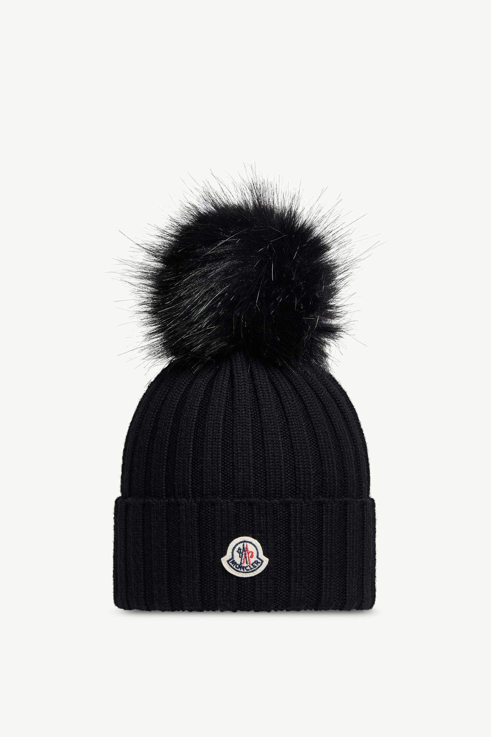 Wool Beanie with Pom Pom Women Black Moncler