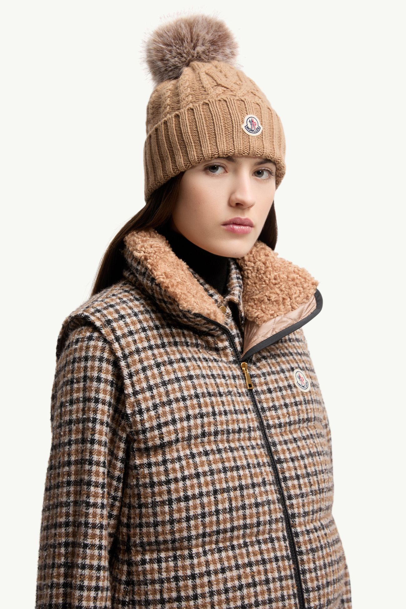 Mütze aus Wolle-Kaschmir-Mischung mit Bommel Damen Beige Moncler 1