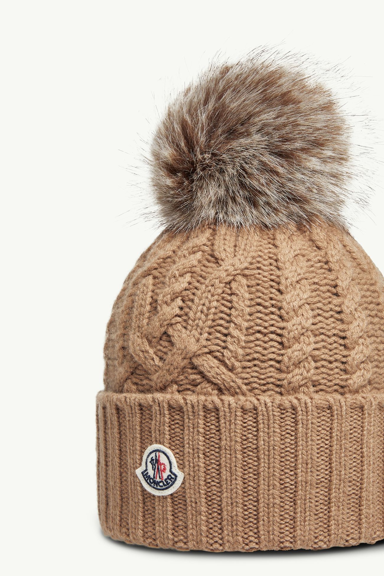 Wool & Cashmere Blend Beanie with Pom Pom Women Beige Moncler 2