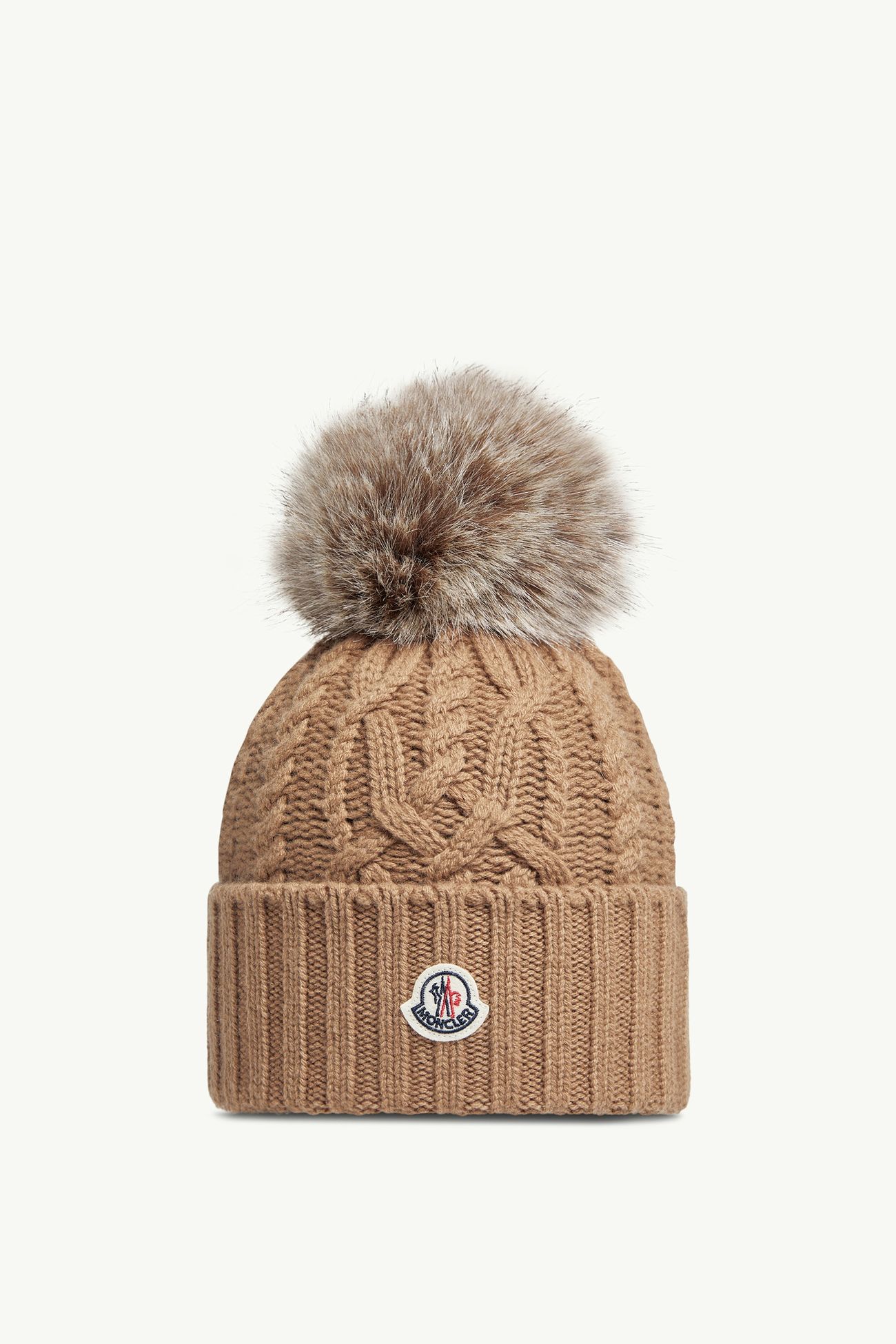 Wool & Cashmere Blend Beanie with Pom Pom Women Beige Moncler 0