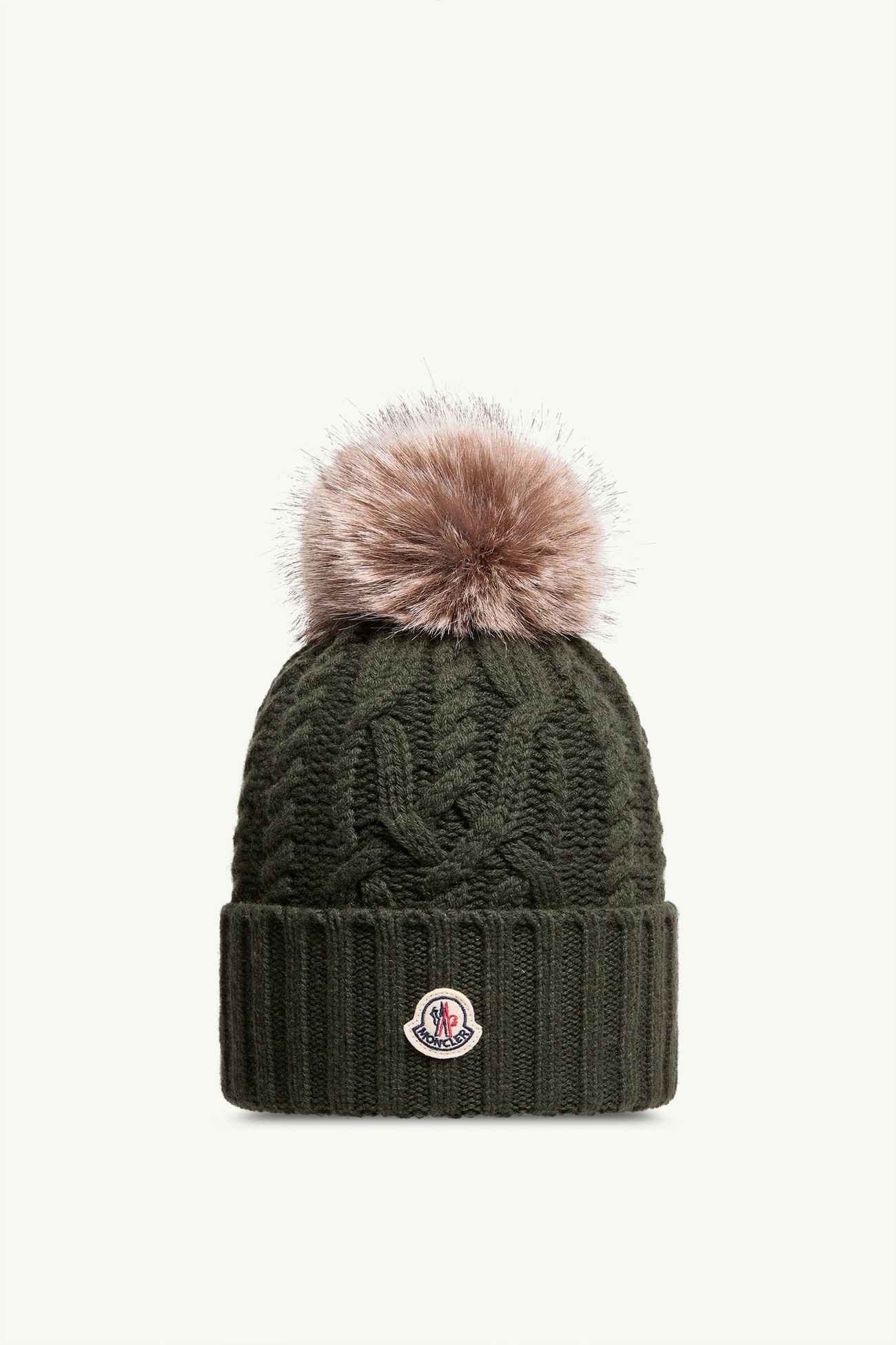 Wool & Cashmere Blend Beanie with Pom Pom Women Dark Green Moncler 0