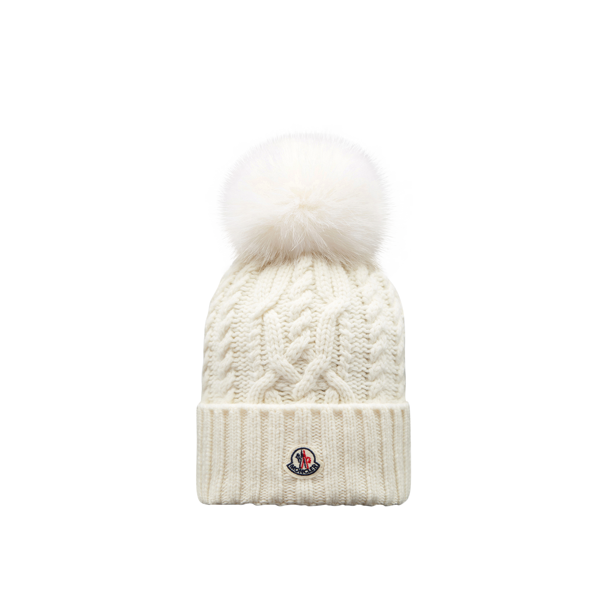 Moncler   Wool & Cashmere Blend Beanie With Pom Pom for Women in White, Size: One Size
