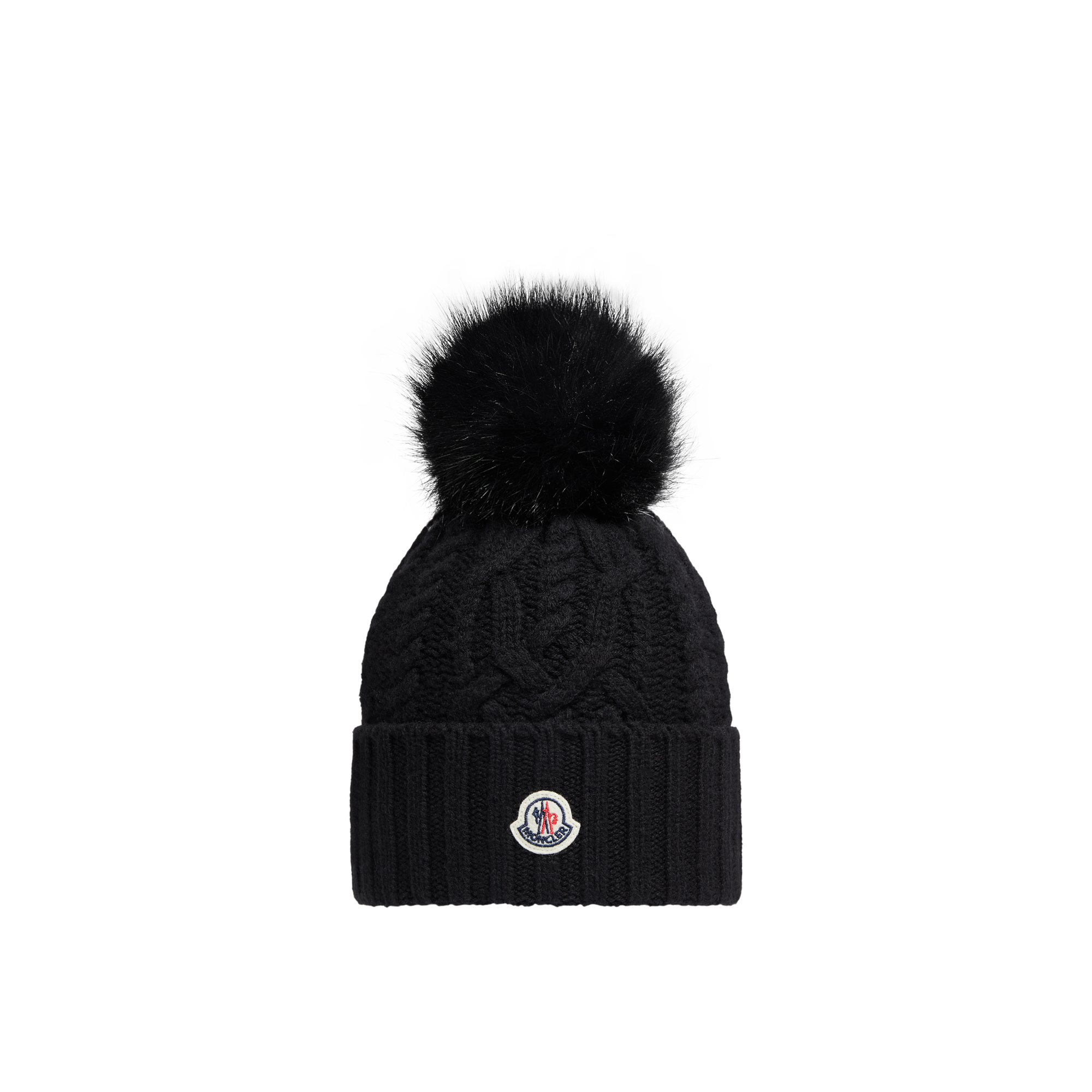 Moncler   Wool & Cashmere Blend Beanie With Pom Pom for Women in Black, Size: One Size