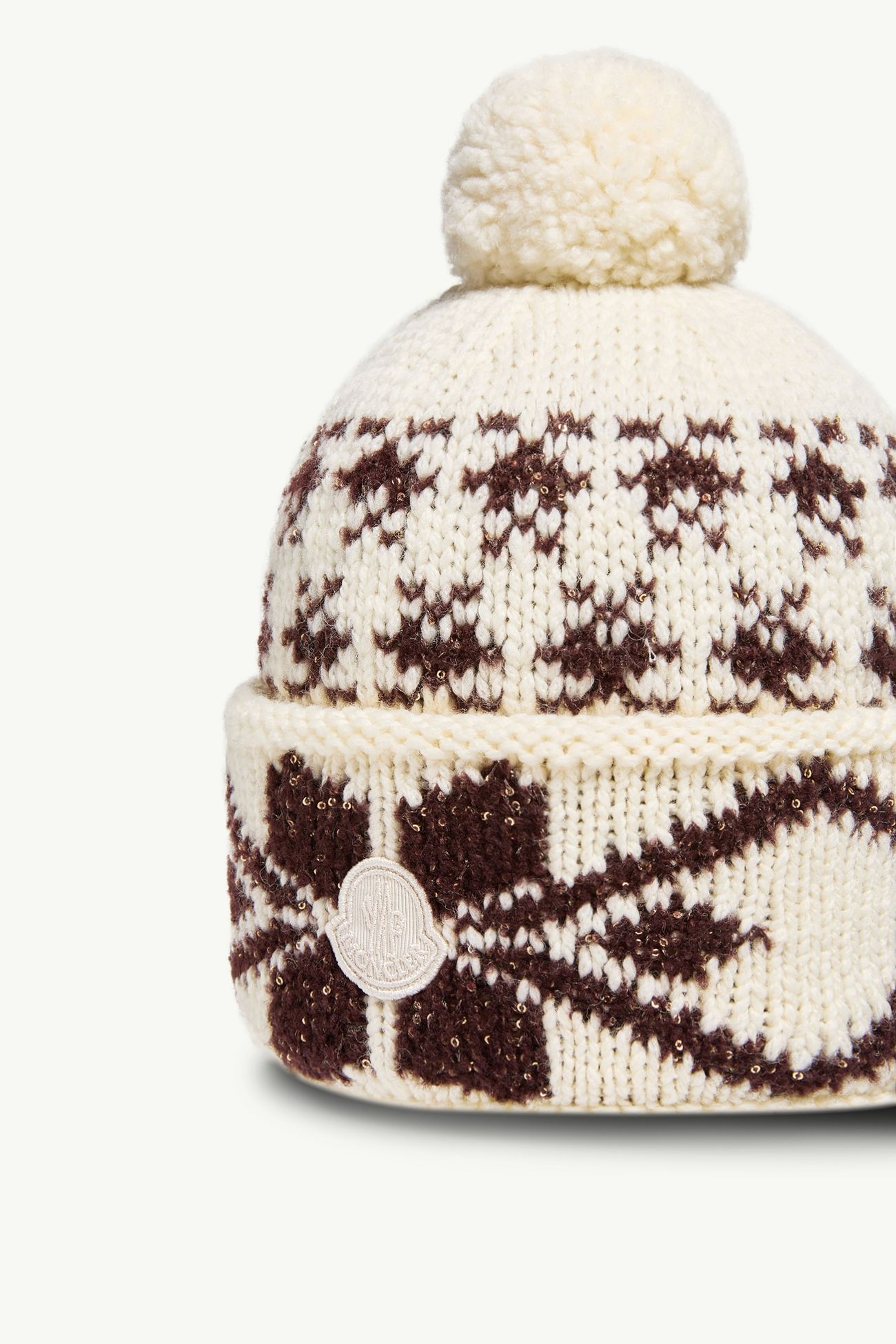 Jacquard Knit Beanie Women White Ivory Moncler 2