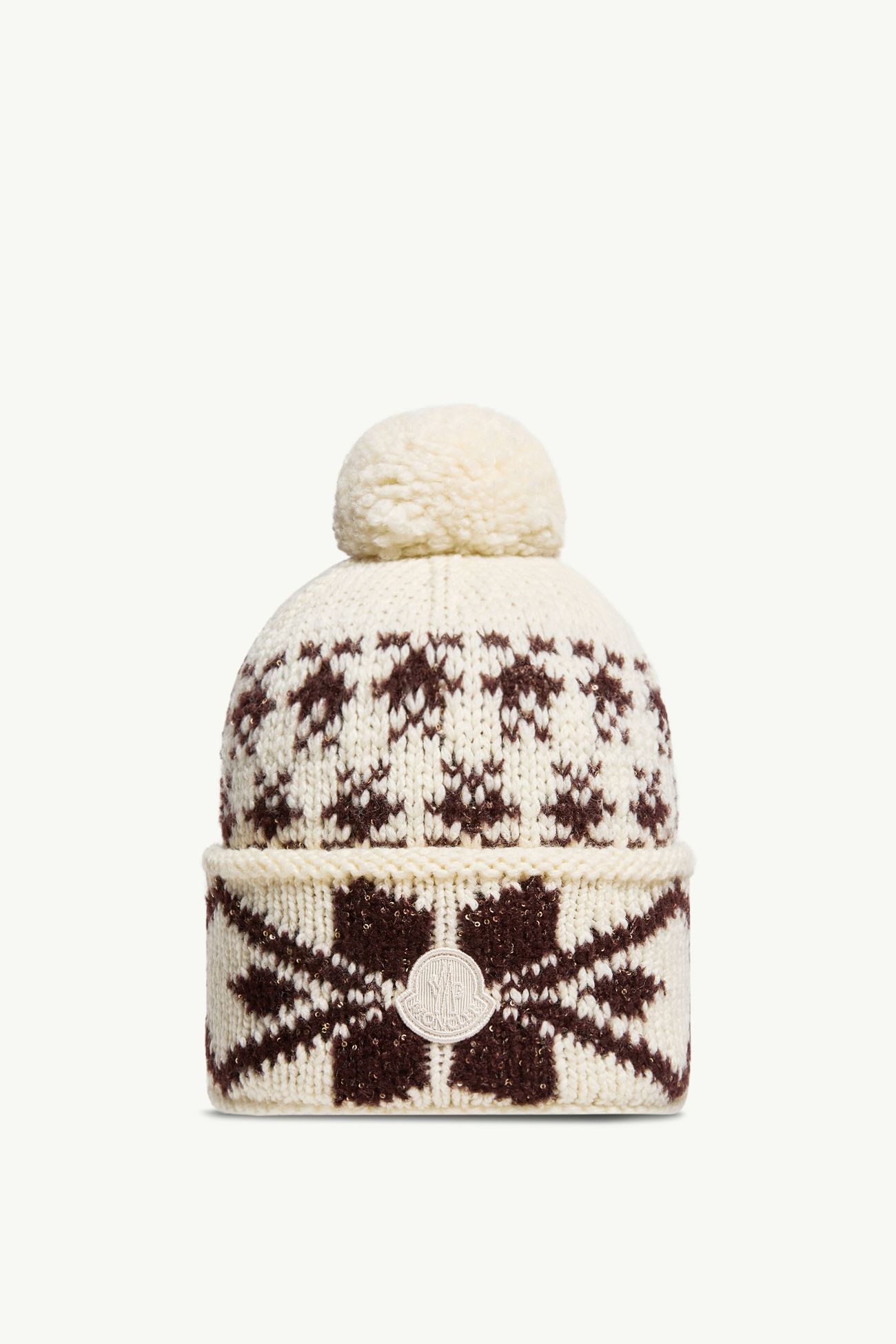 Jacquard Knit Beanie Women White Ivory Moncler 0