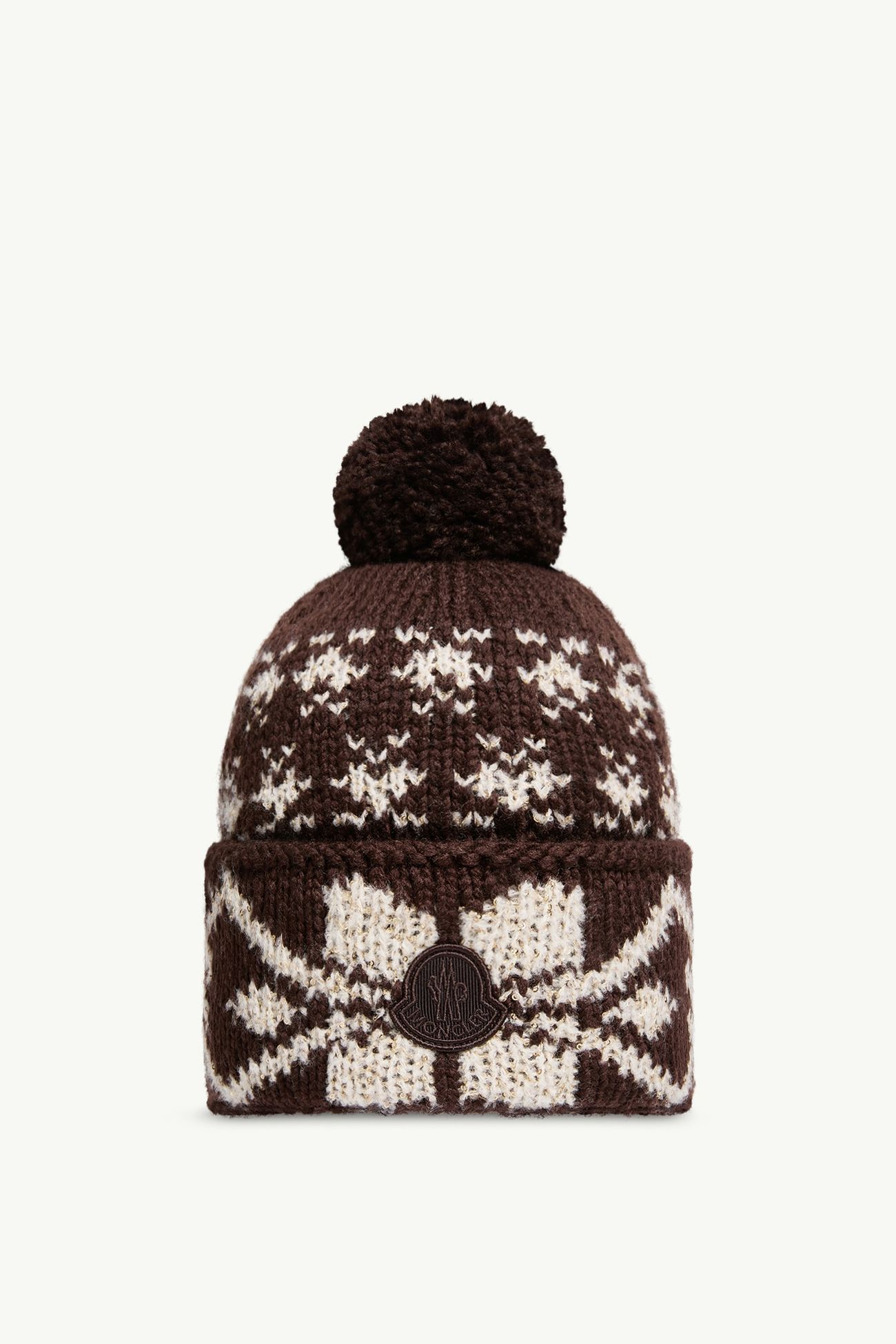 Jacquard Knit Beanie Women Brown Moncler 0