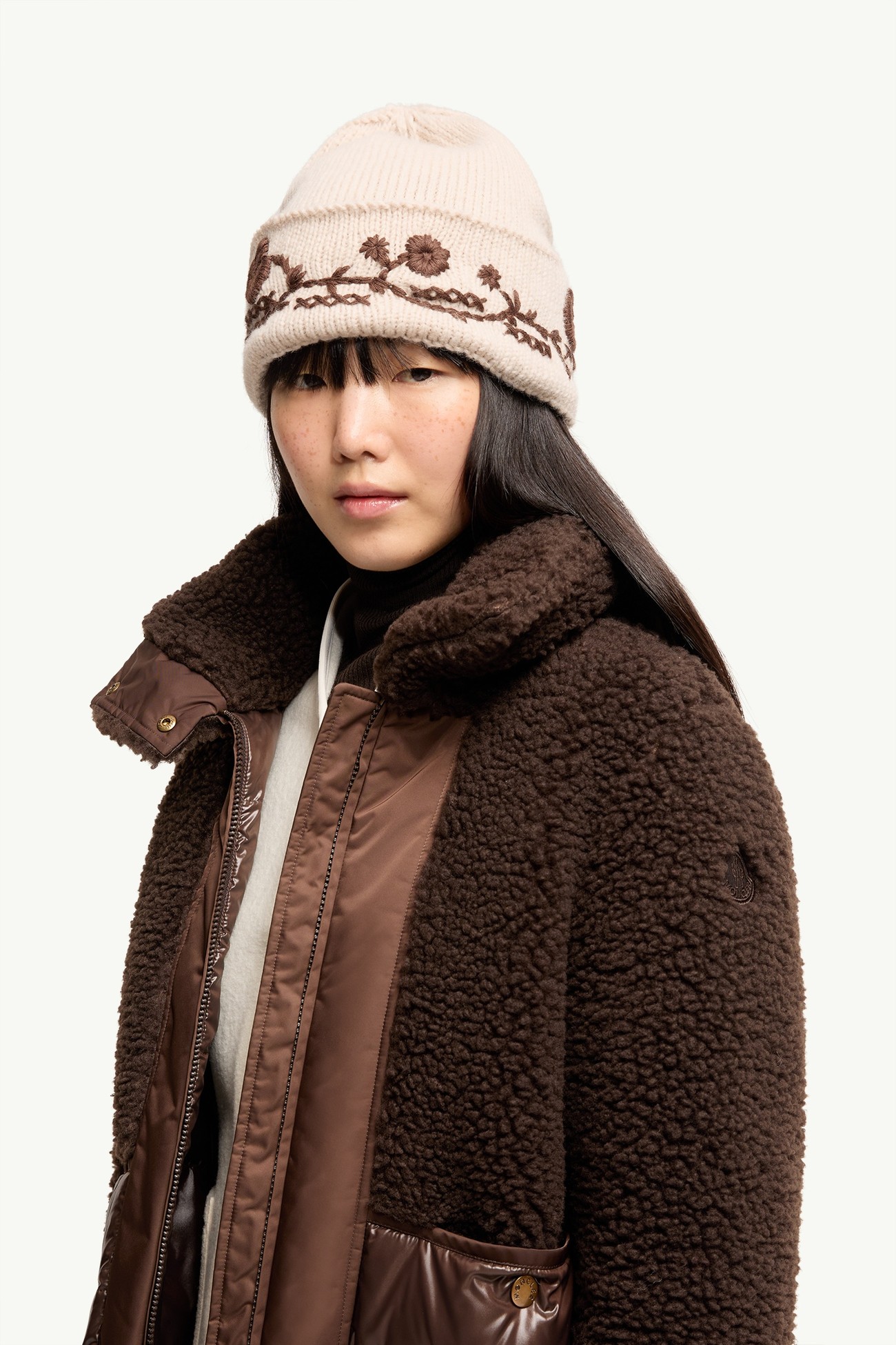 Bestickte Strickmütze aus einer Alpaka-Mischung Damen Weiß-Elfenbein Moncler 1