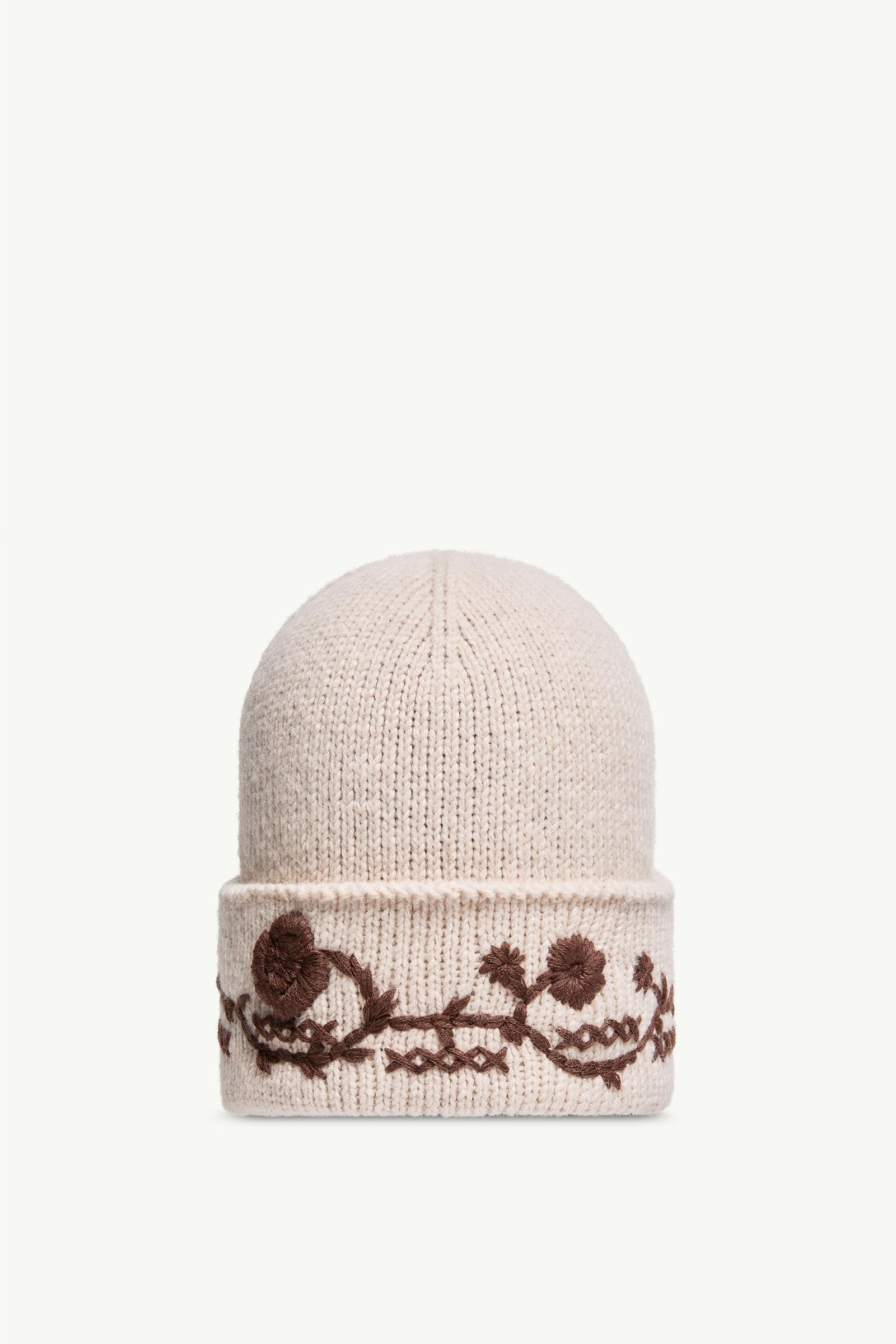 White Ivory Embroidered Alpaca Blend Knit Beanie - Hats & Beanies