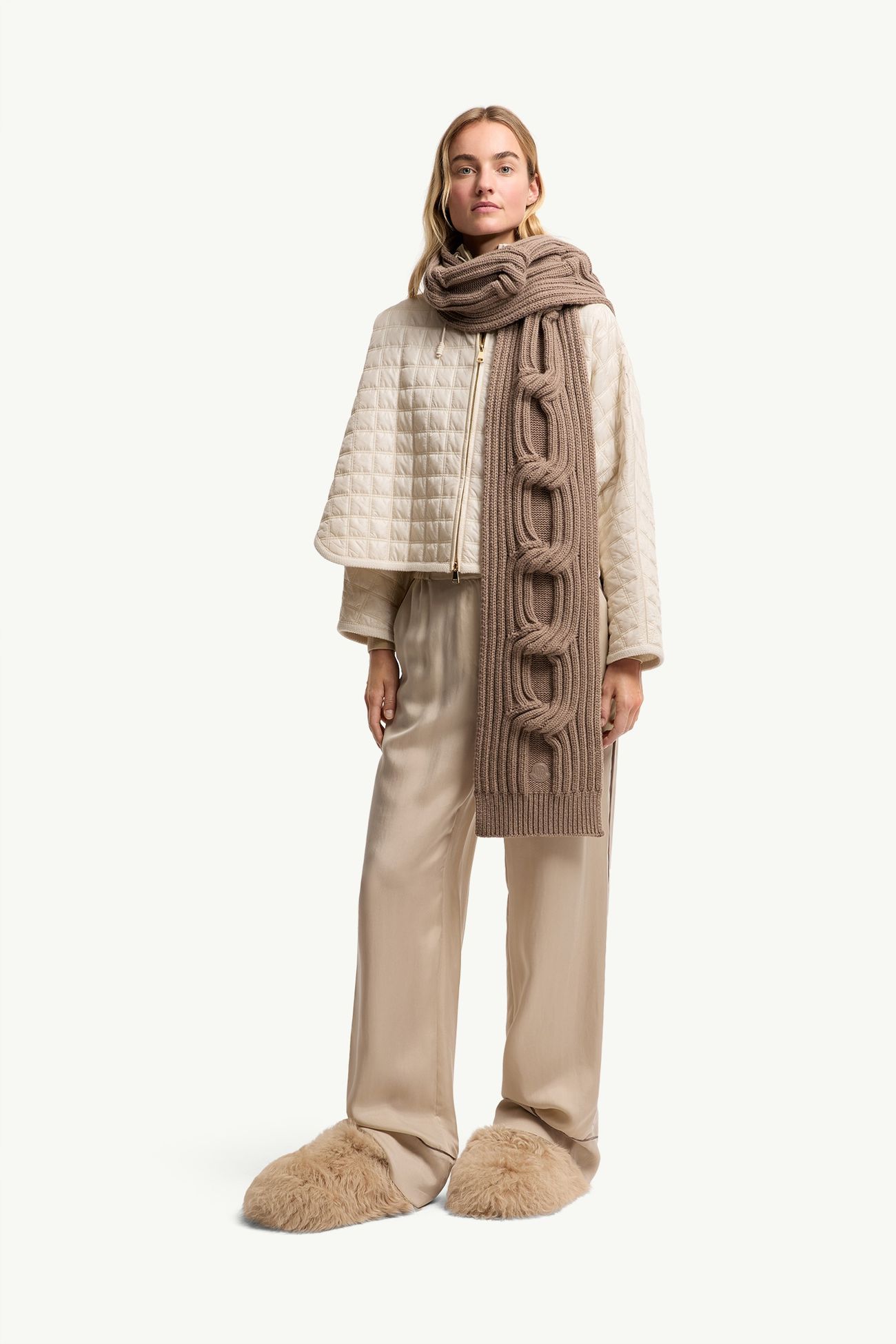 Bufanda de punto de lana y cachemira con cadena Mujer Marrón Moncler 1