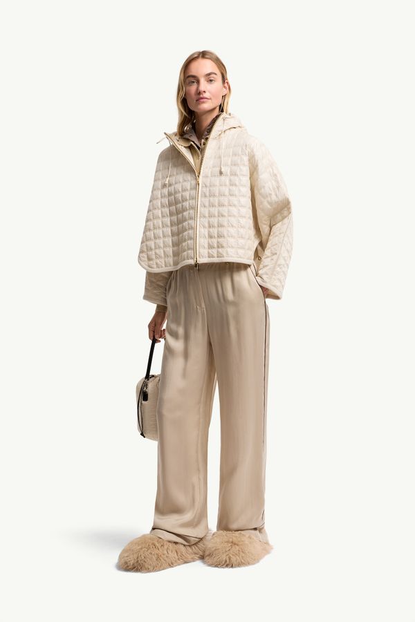 Capa con acolchado de cuadros y capucha Mujer Blanco Marfil Moncler 0