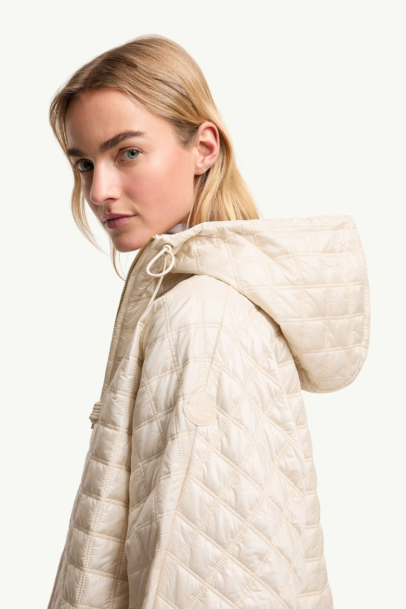 連帽方形絎縫夾層斗篷 女士 象牙白色 Moncler 1