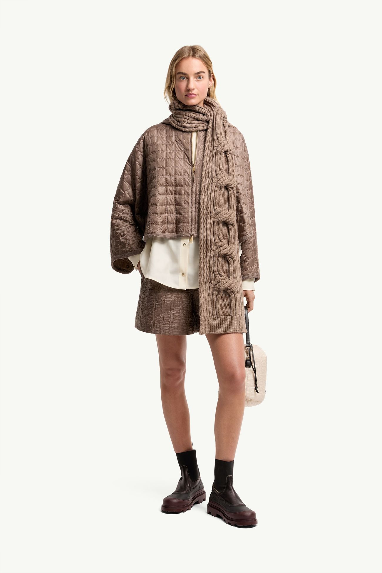 Hooded Square-Quilted Padded Cape Women Brown Moncler 0