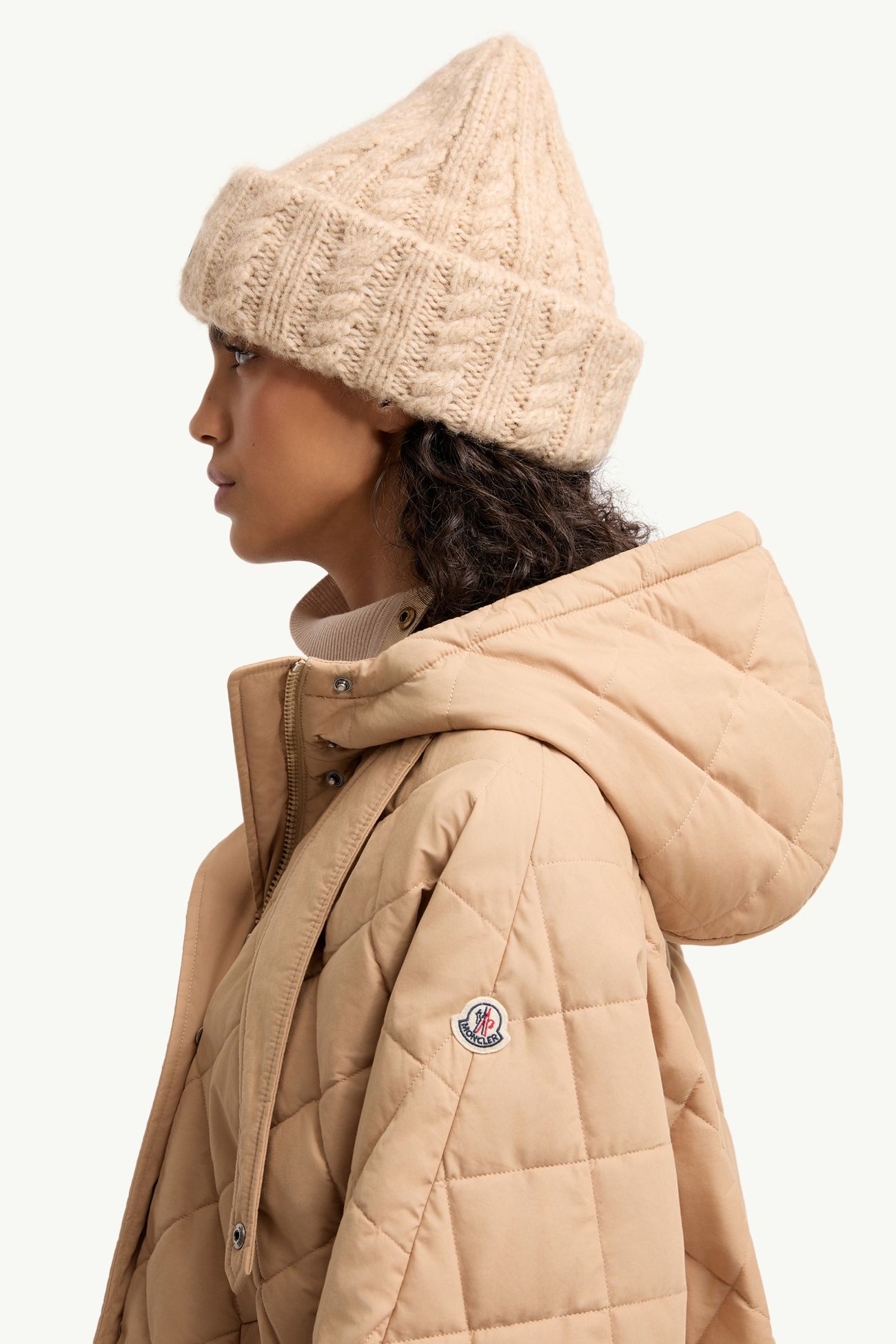 Diamond-Quilted Hooded Cape Women Beige Moncler 1