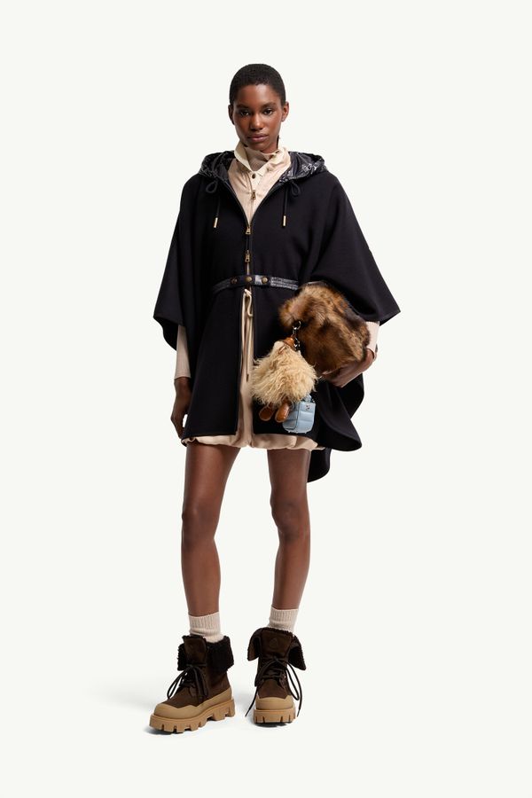 夾層羊毛混紡料斗篷 女士 深藍色 Moncler 0