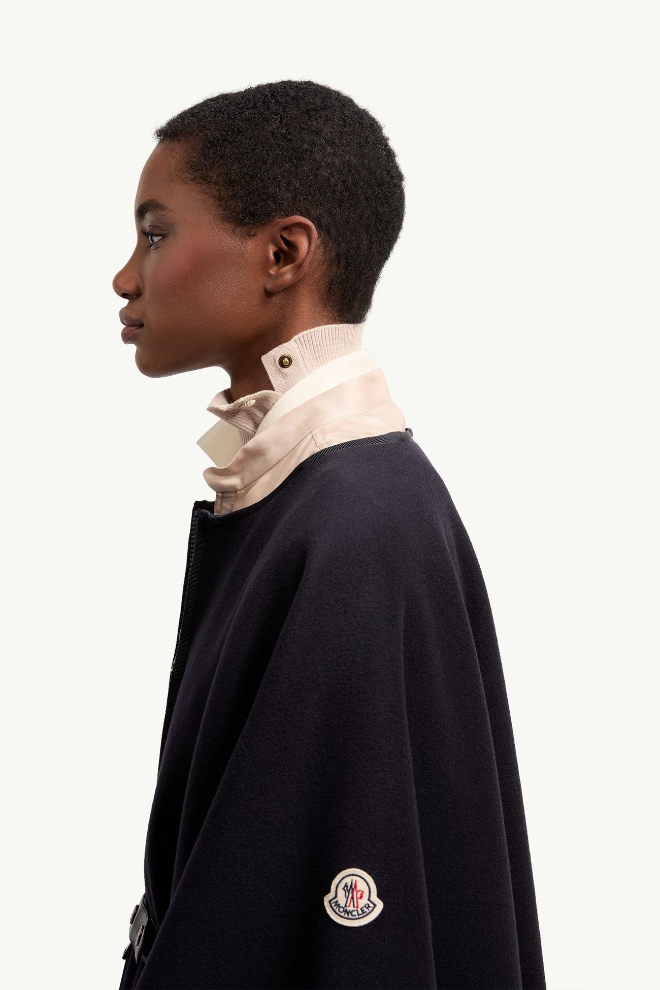 Padded Wool Blend Cape Women Dark Blue Moncler 1