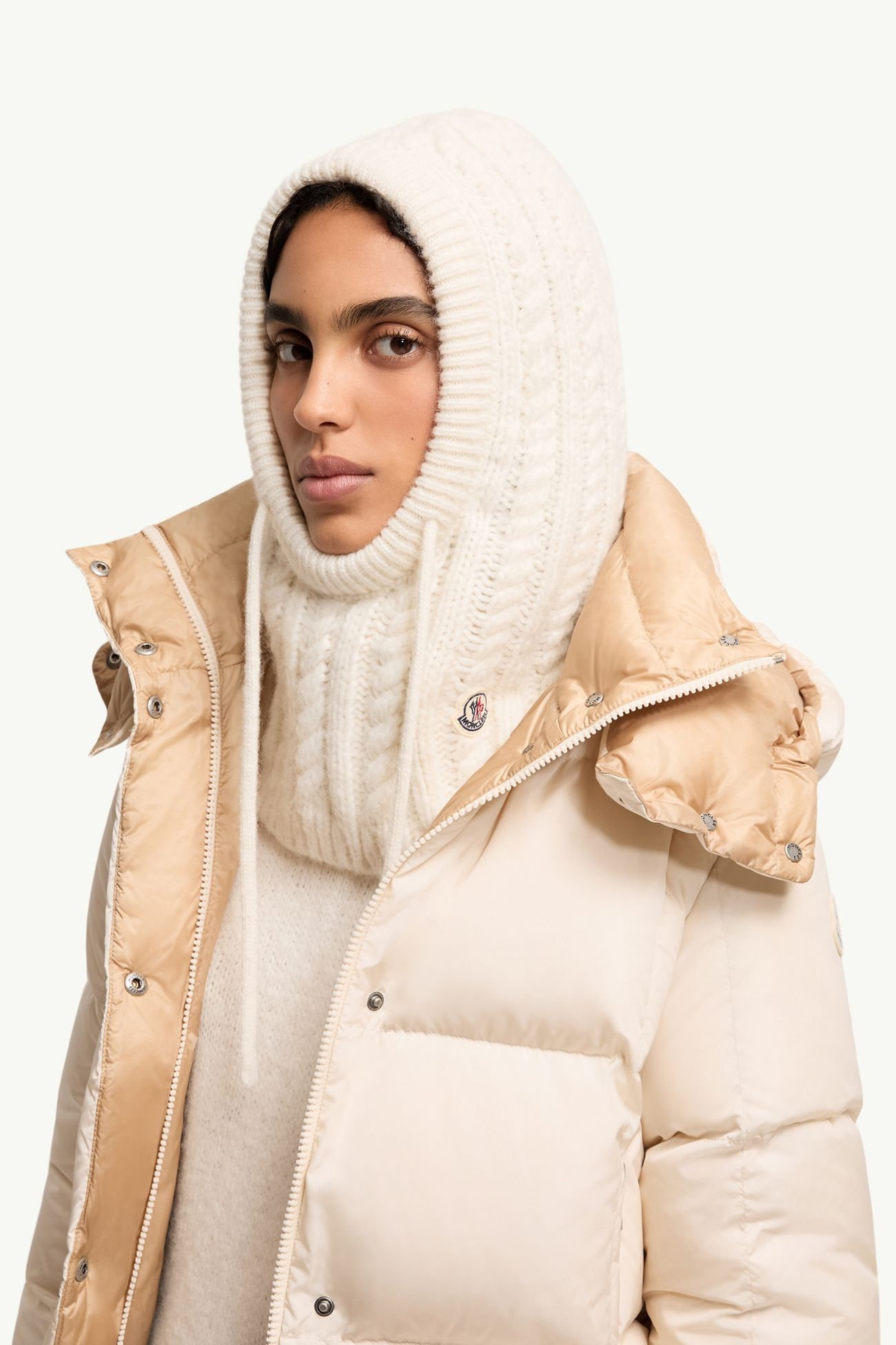 女士绞花针织羊驼毛混纺巴拉克拉法帽 女士 白色 Moncler 1