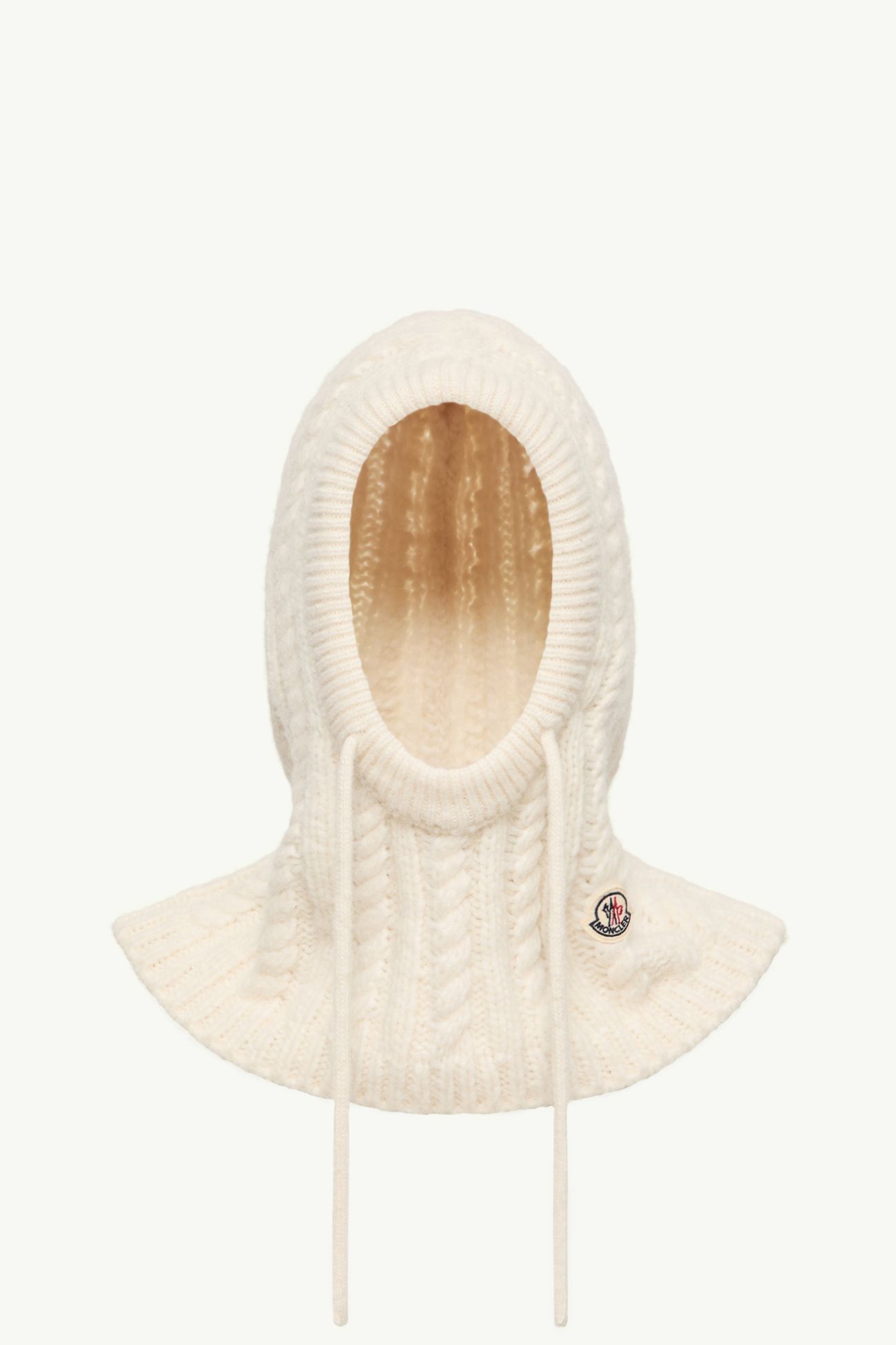 麻花針織羊駝毛混紡防風雪面罩式風帽 女士 白色 Moncler 0