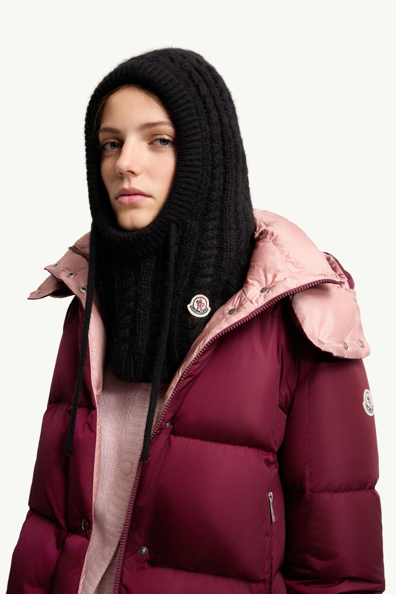 Cagoule en alpaga mélangé à maille torsadée Femmes Noir Moncler 1