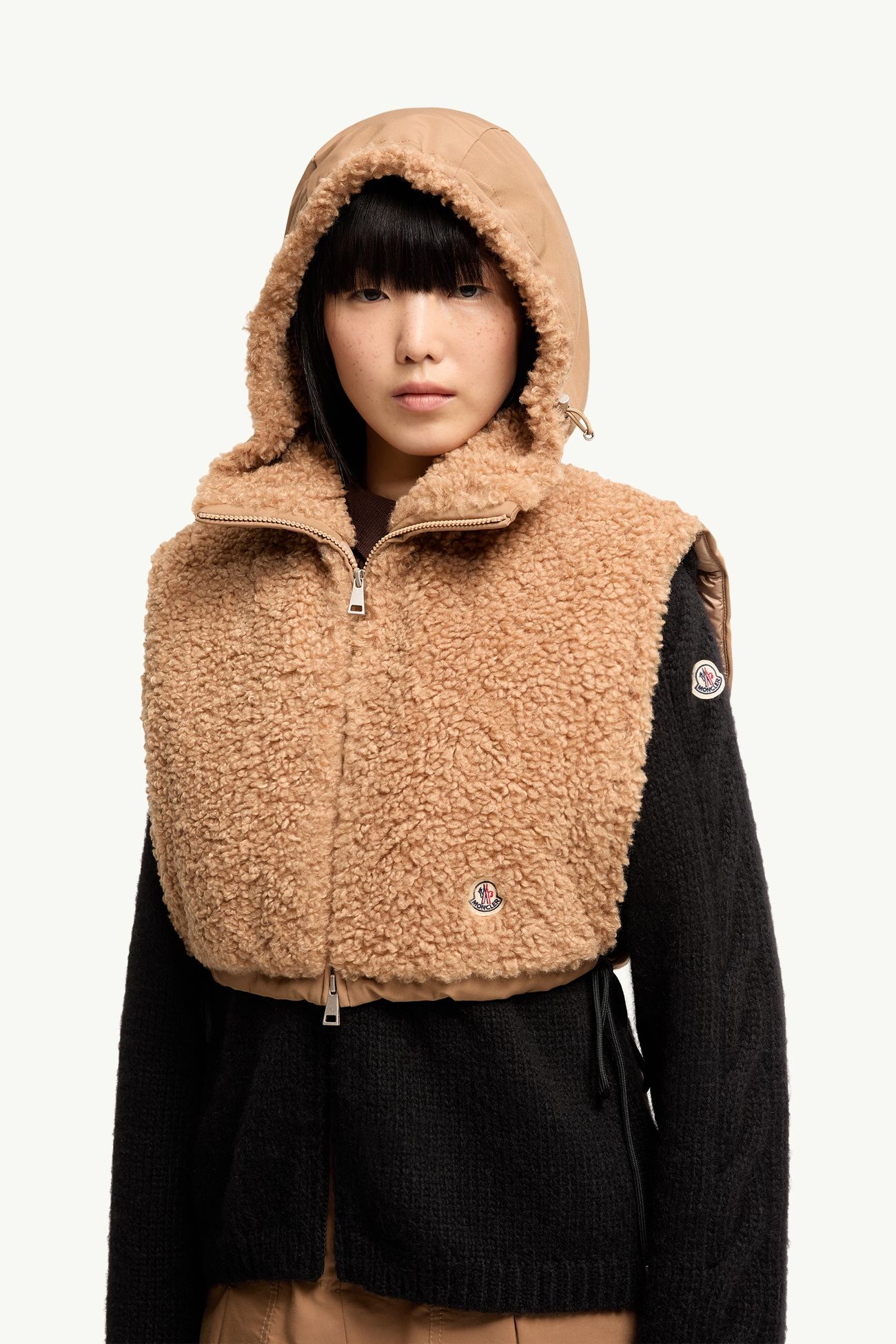 Teddy Fleece Hooded Padded Bib Women Dark Green Moncler 1