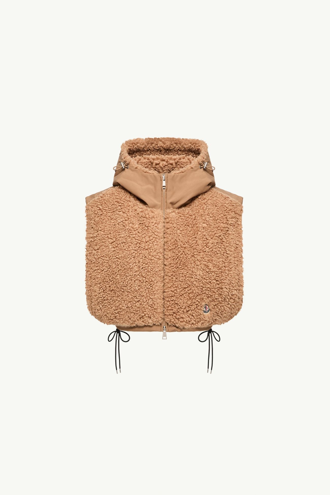 Peto acolchado con capucha de tejido suave efecto peluche Mujer Verde Oscuro Moncler 0