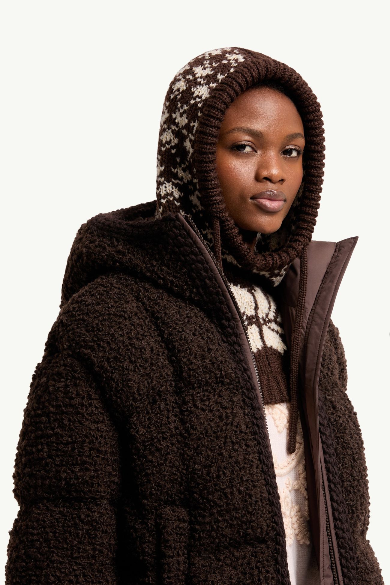 Jacquard Sequin Balaclava Women Brown Moncler 1