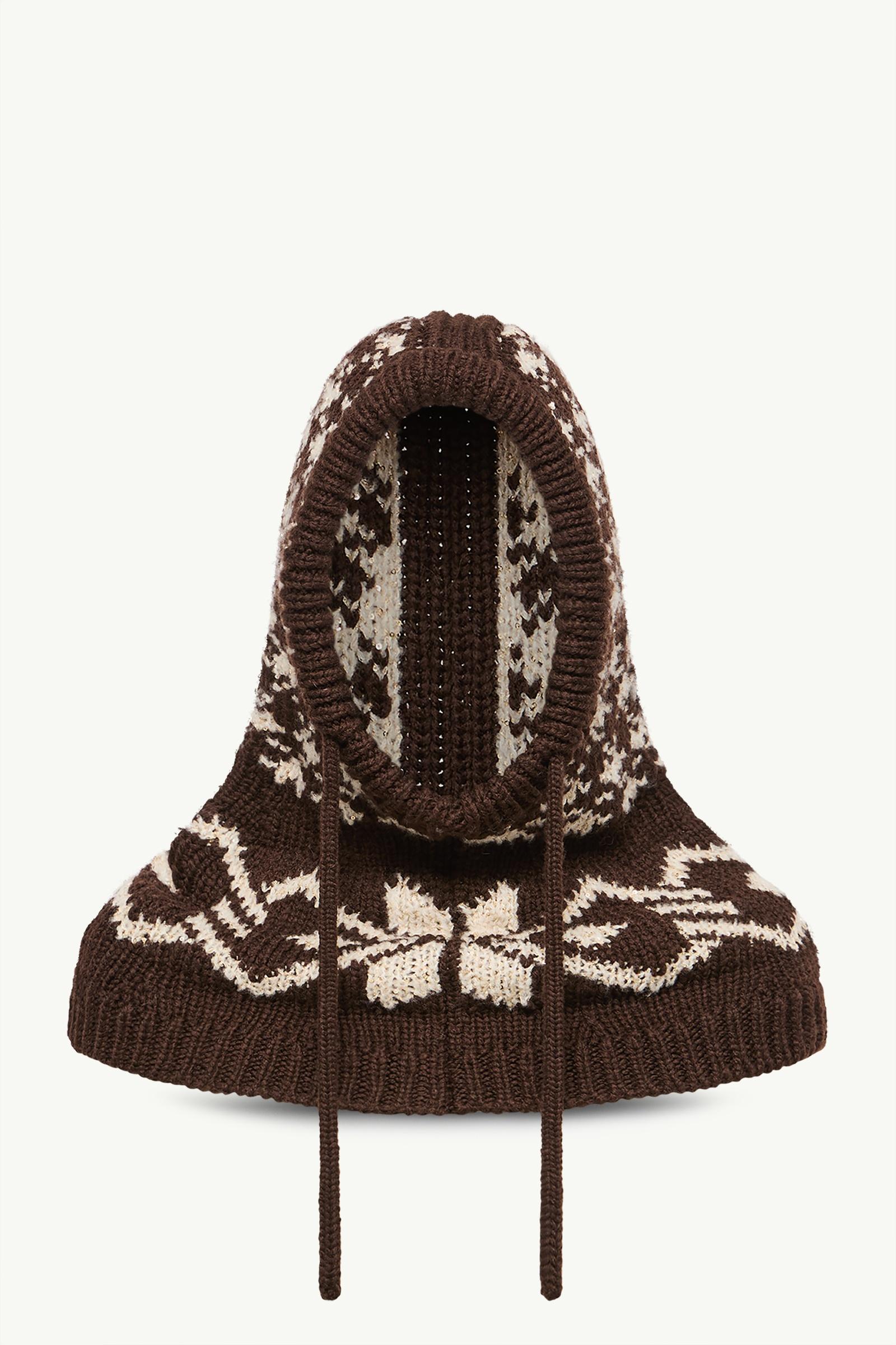提花亮片防風雪面罩式風帽 女士 啡色 Moncler, 1 of 0