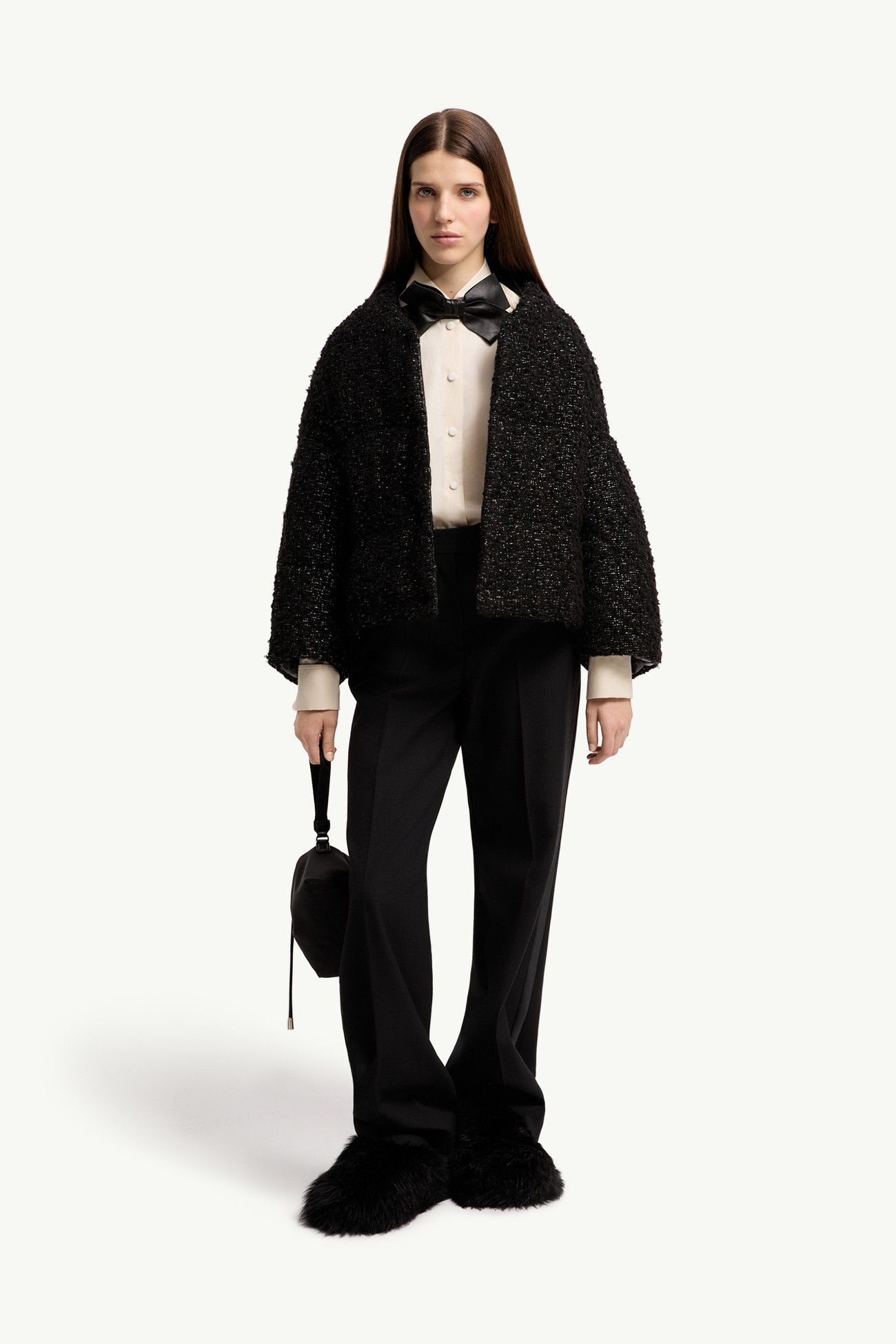 Wool Blend Tweed Cape Women Black Moncler 0