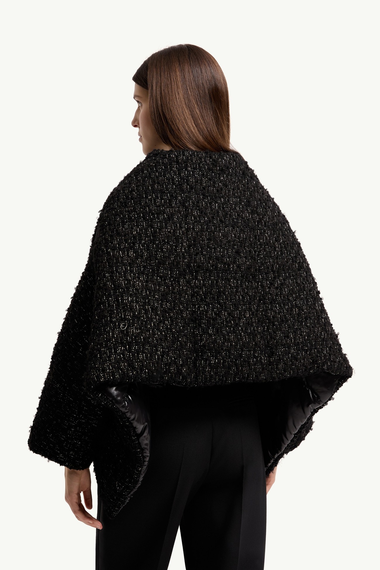 Wool Blend Tweed Cape Women Black Moncler 4