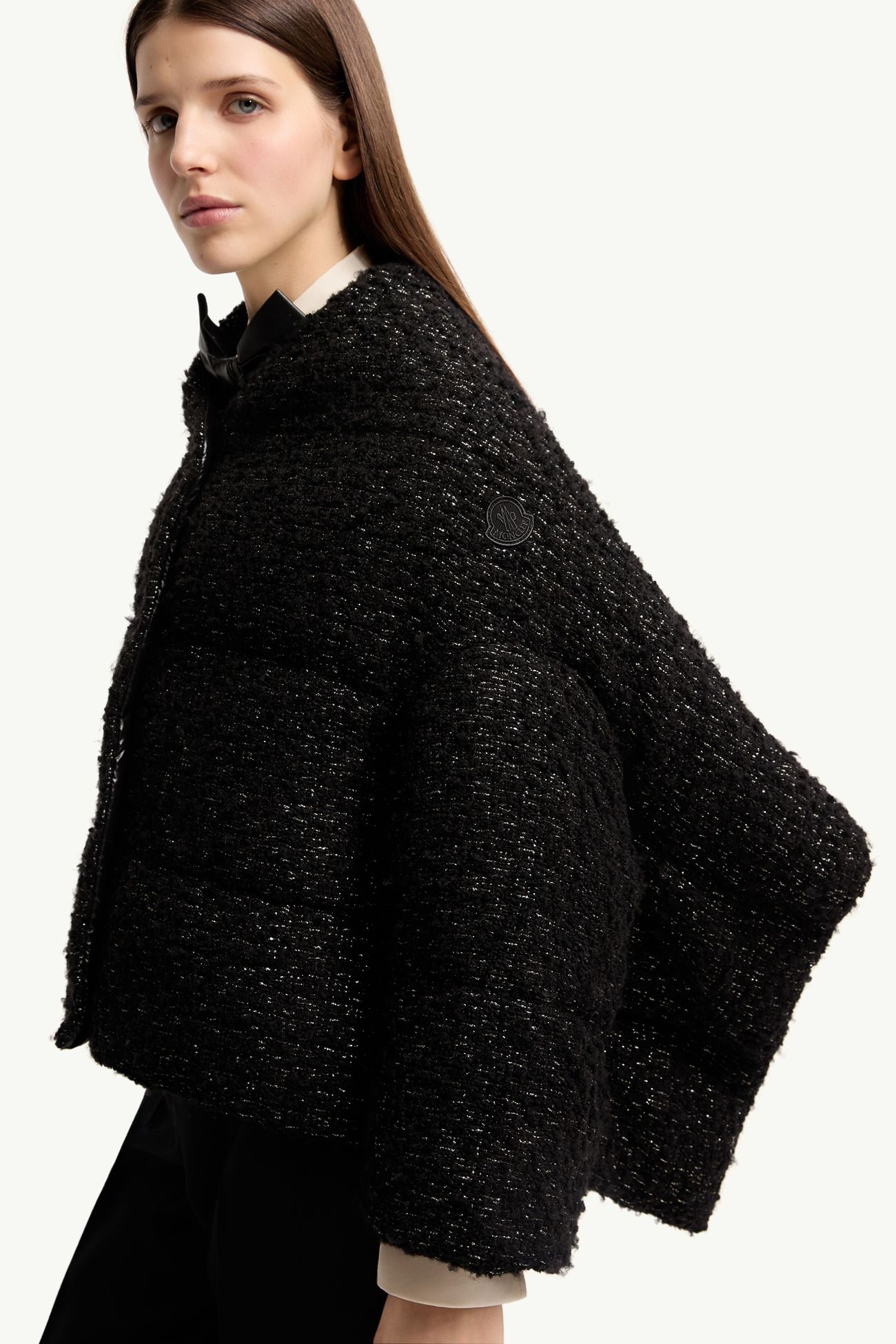 羊毛混紡粗花呢斗篷 女士 黑色 Moncler 5