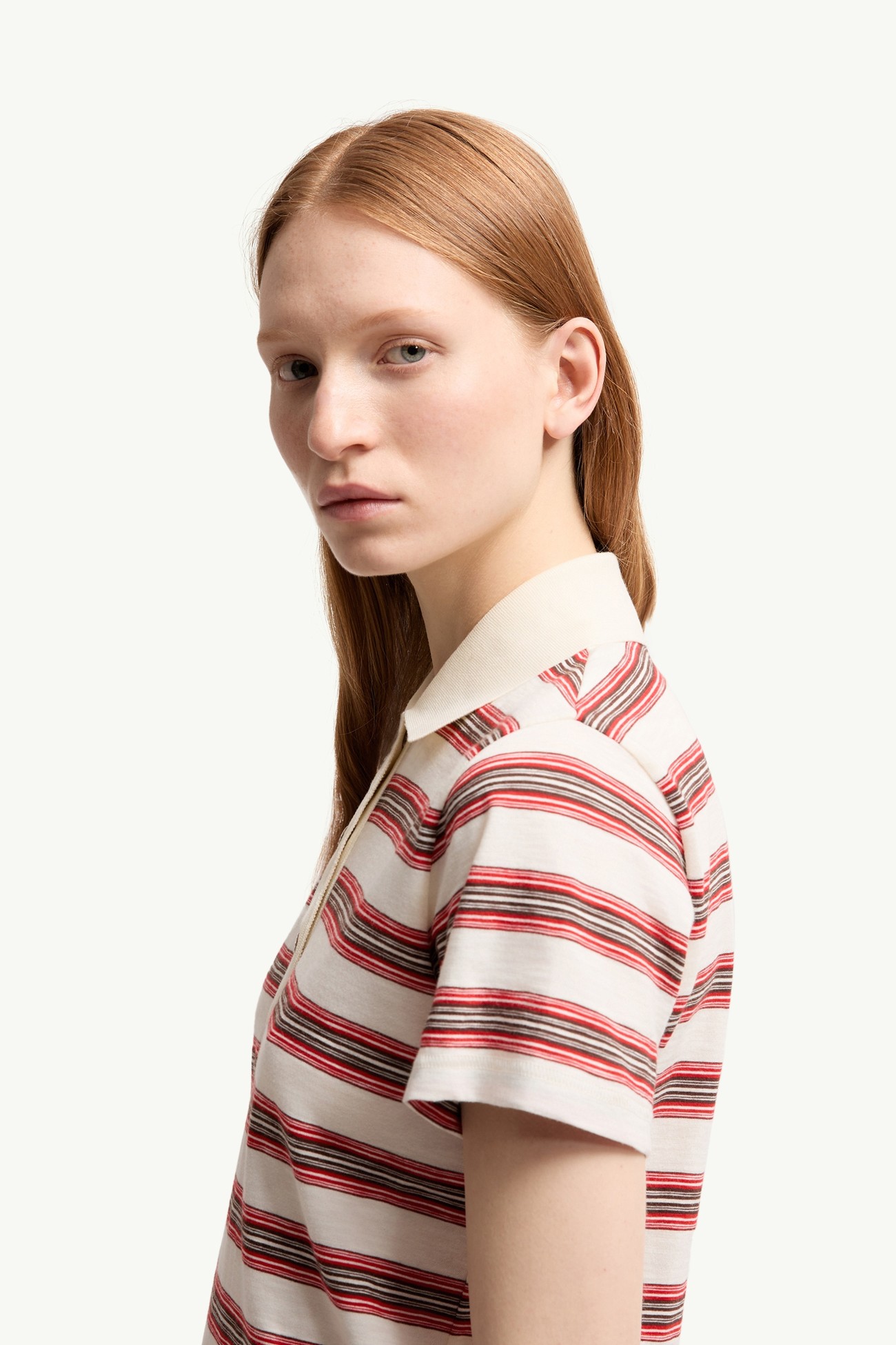 Striped Cotton Polo Shirt Women White & Red Moncler 1