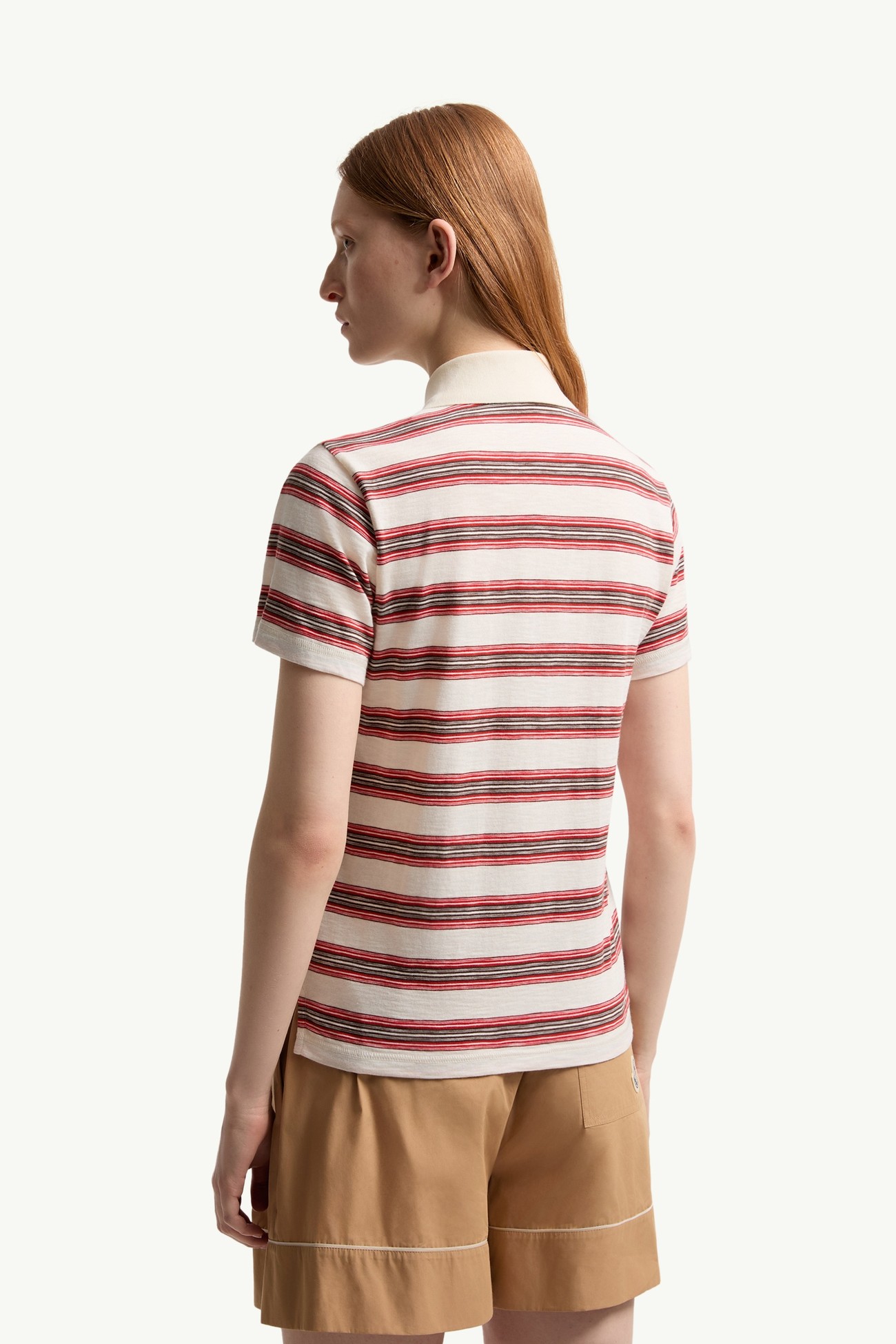 Striped Cotton Polo Shirt Women White & Red Moncler 4