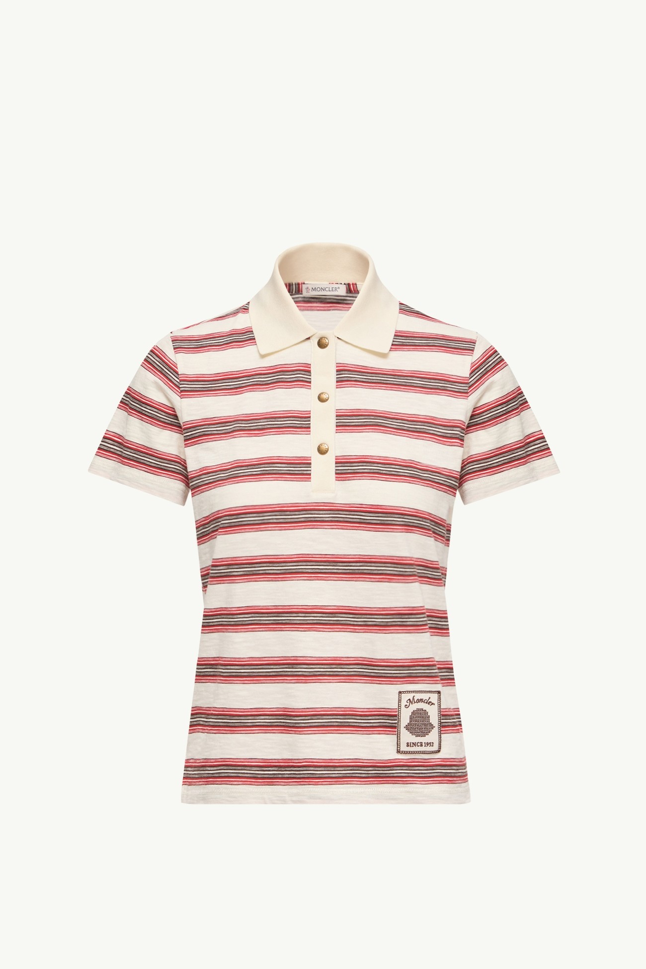 Striped Cotton Polo Shirt Women White & Red Moncler 2