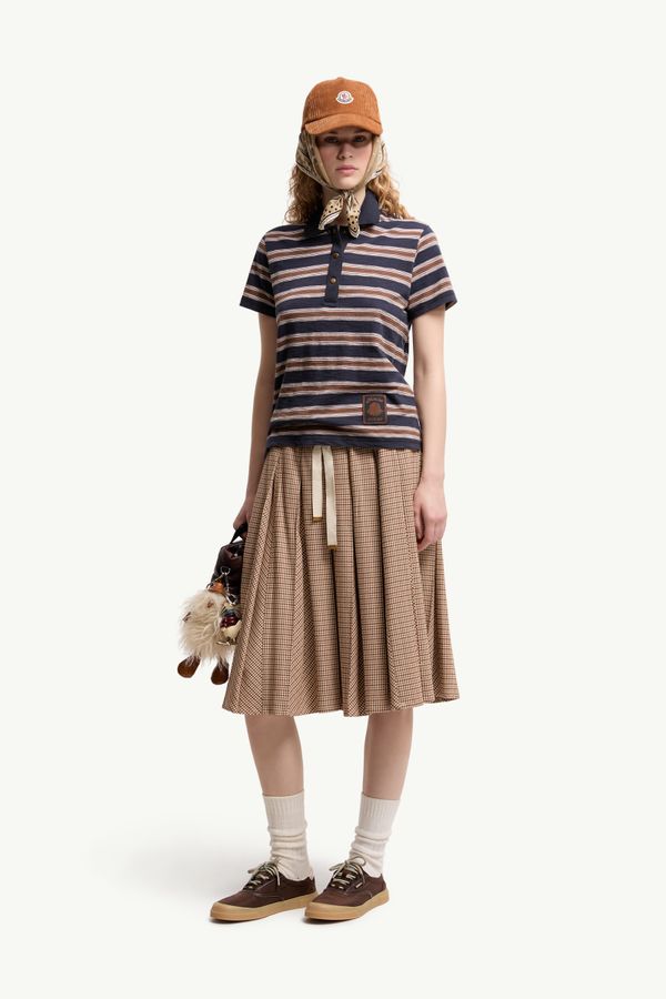 Striped Cotton Polo Shirt Women Blue & Brown Moncler 0