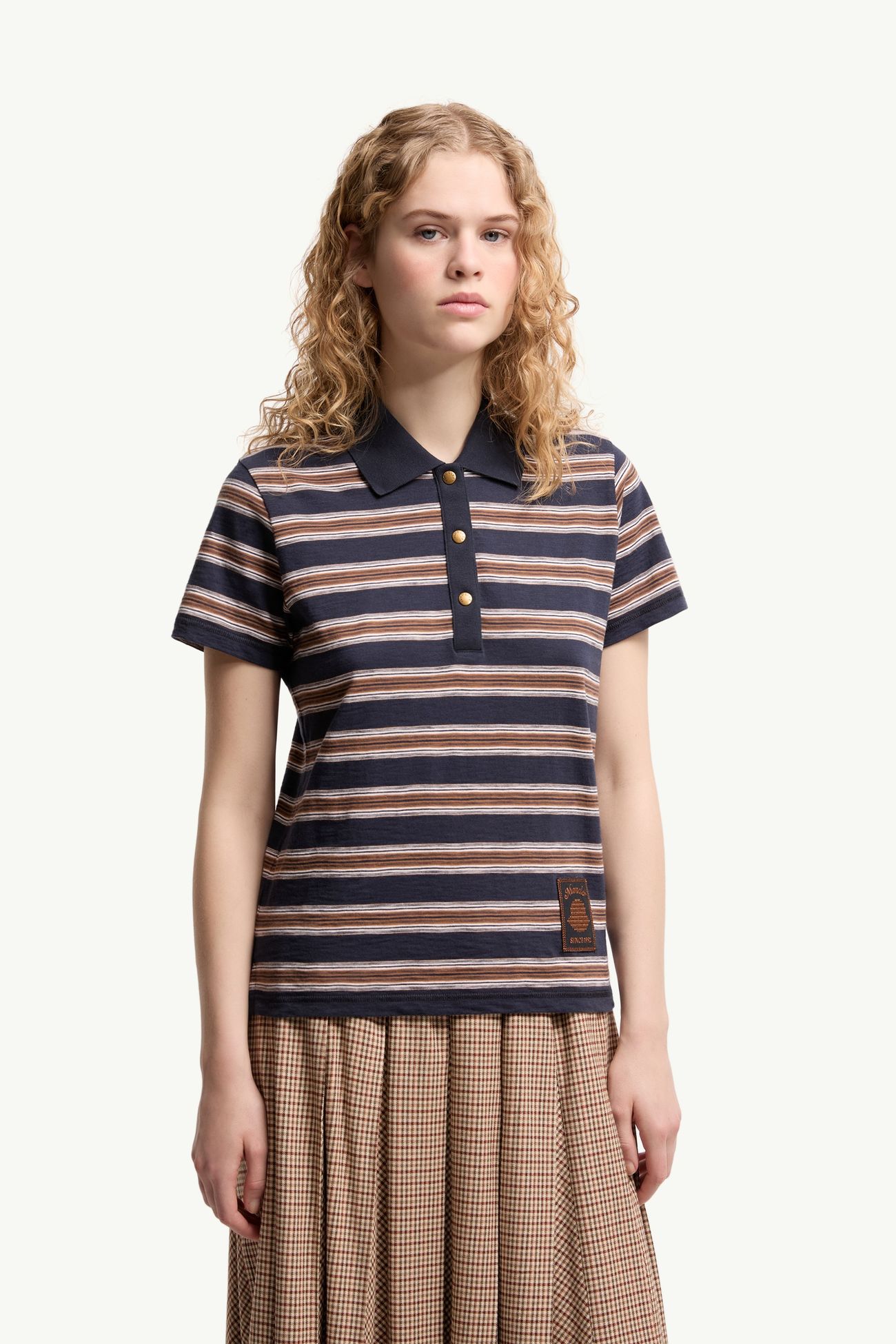 Polo de algodón de rayas Mujer Azul & Marrón Moncler 3