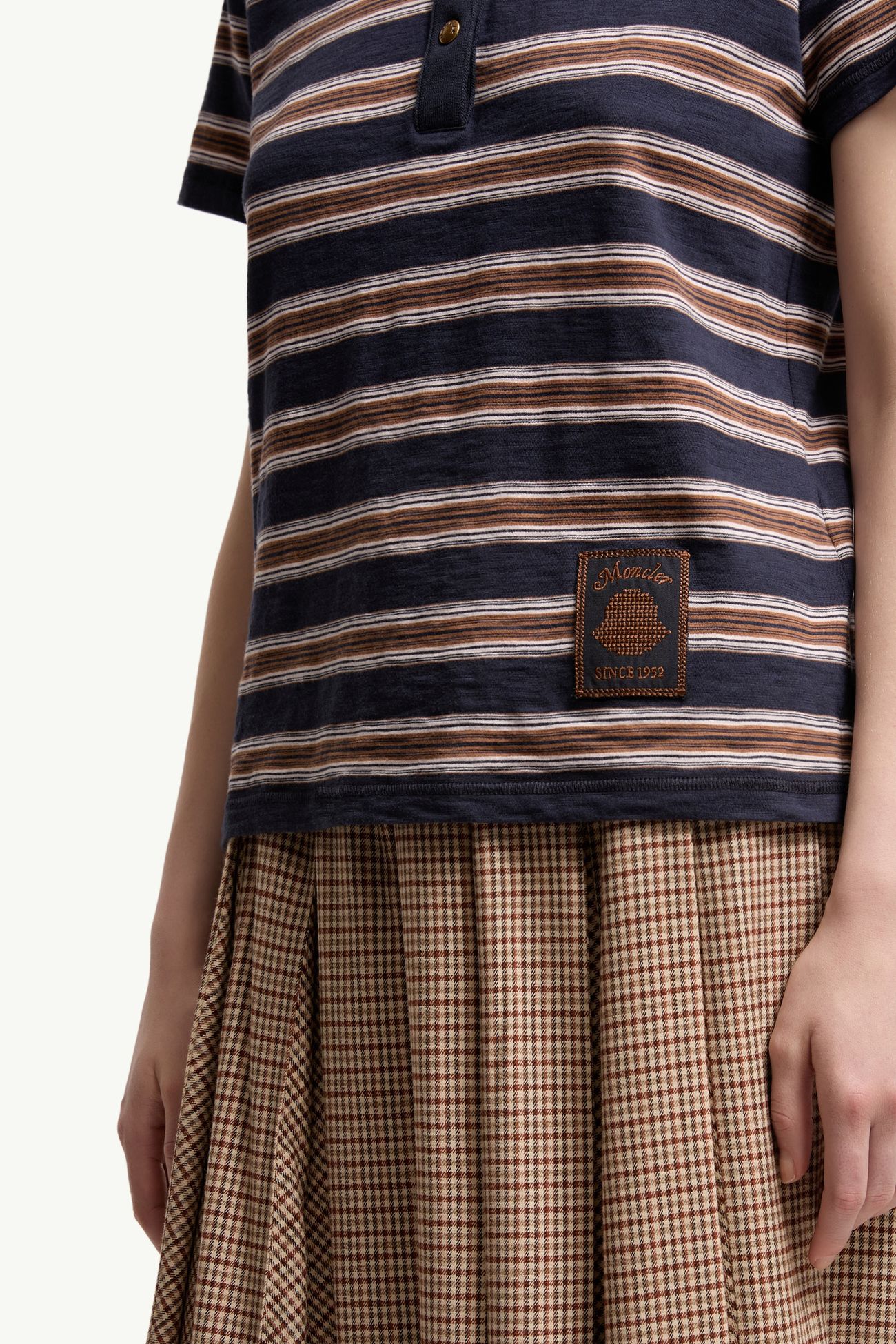 Polo a righe in cotone Donna Blu & Marrone Moncler 5