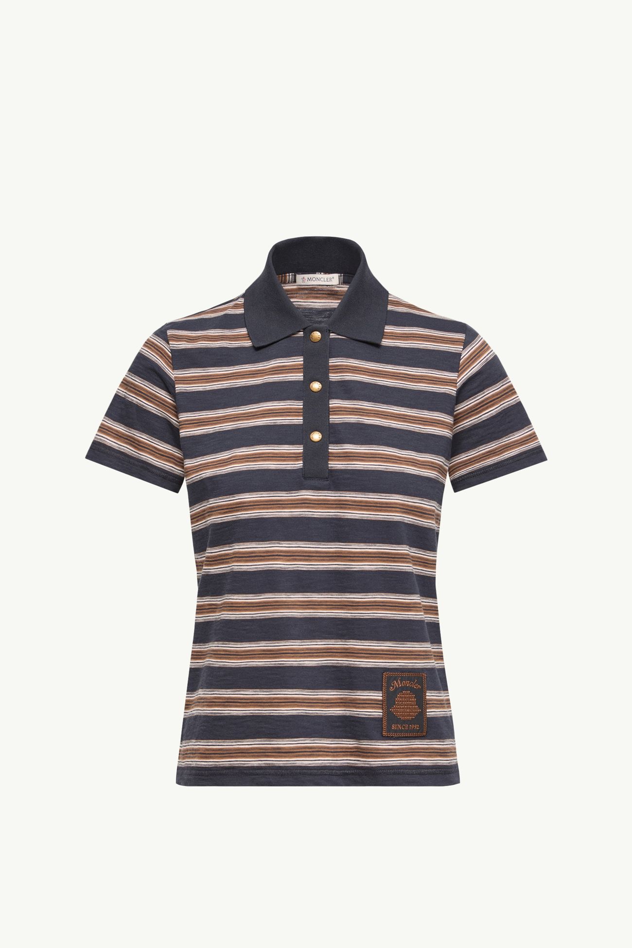 Striped Cotton Polo Shirt Women Blue & Brown Moncler 2
