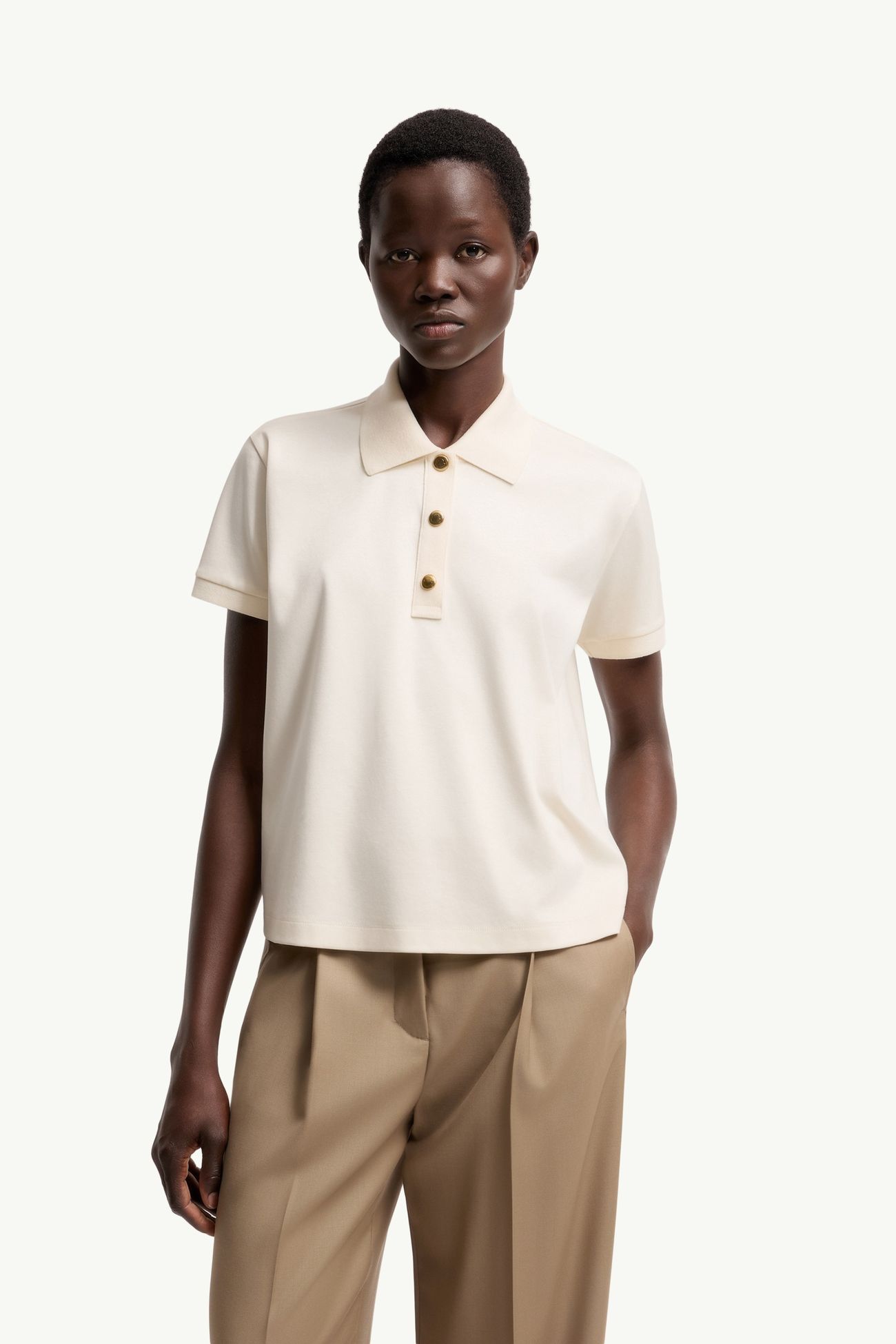 Grosgrain Logo Cotton Polo Shirt Women White Moncler 3