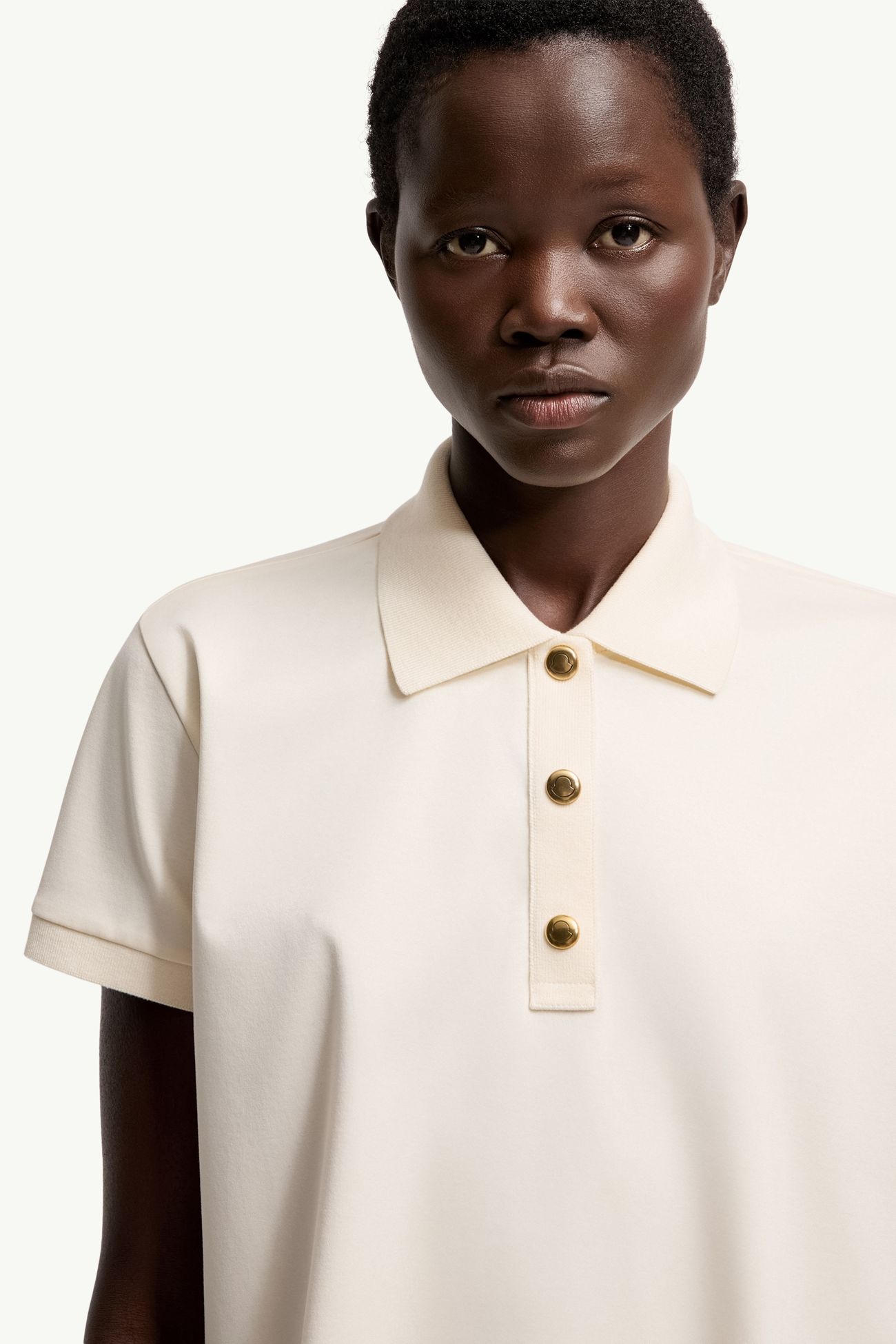 Polo en coton à logo en gros-grain Femmes Blanc Moncler 5