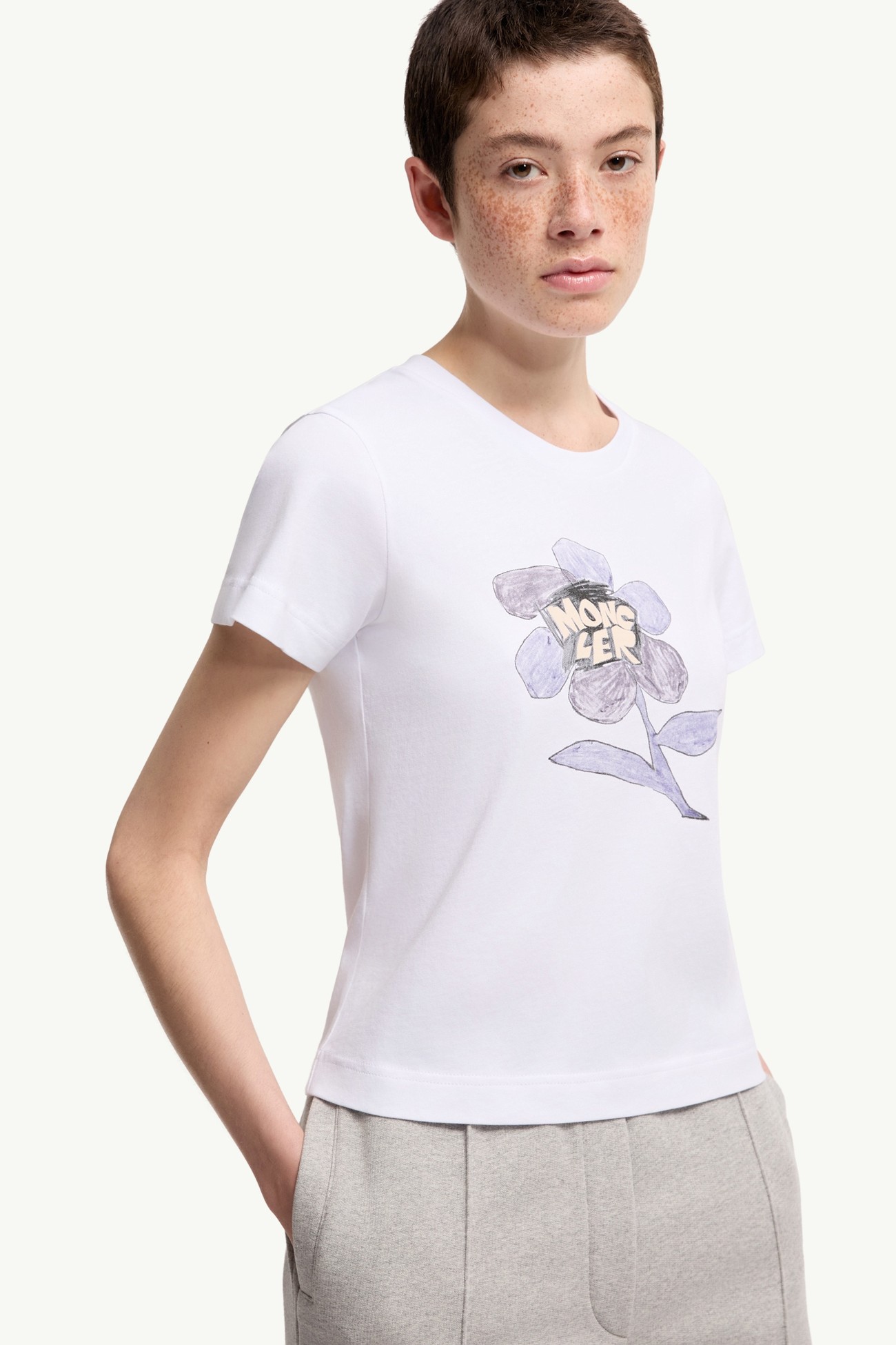 Camiseta estampada de jersey de algodón Mujer Blanco Moncler 5